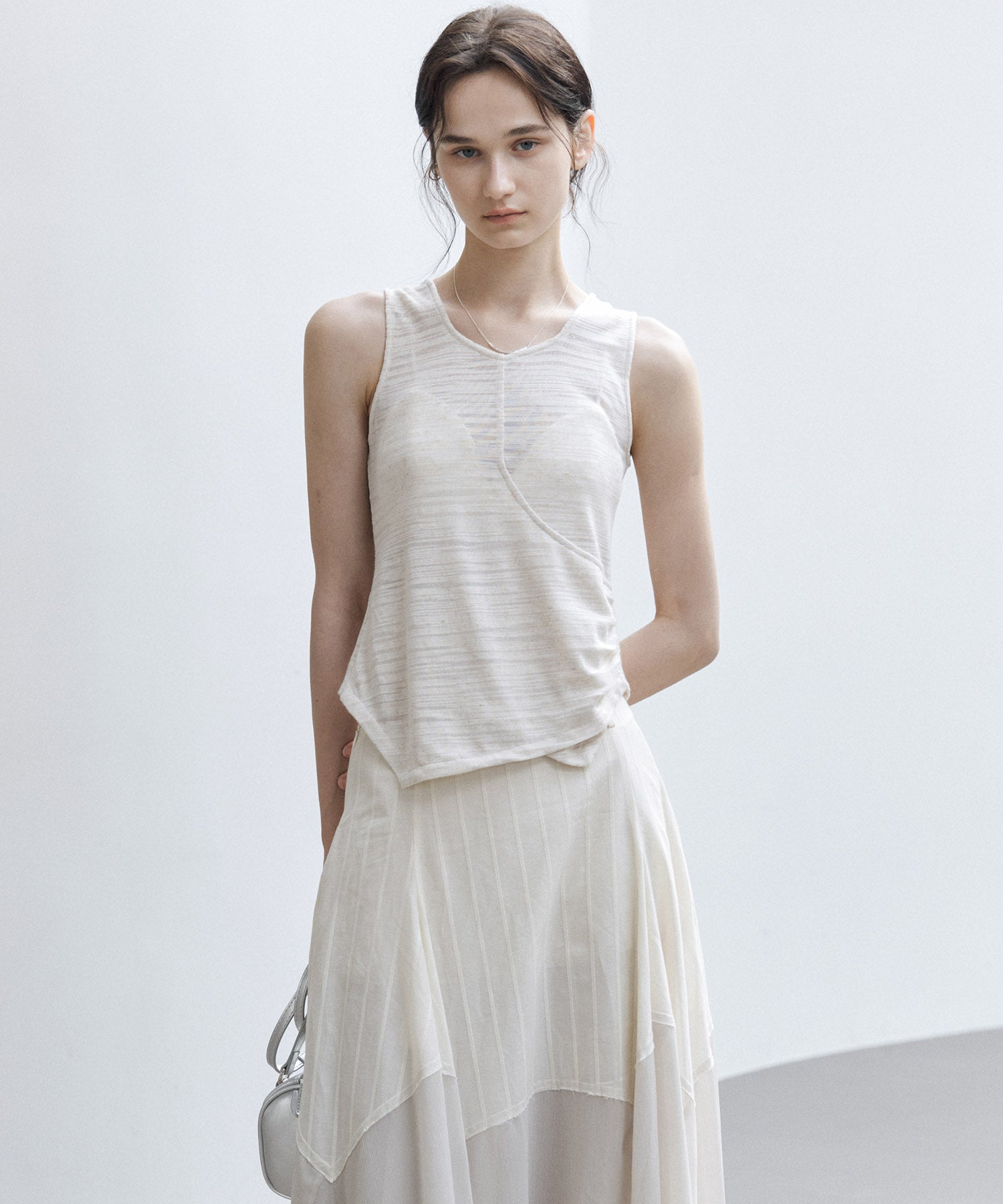 Asymmetric Gather Linen Blend Tank Top