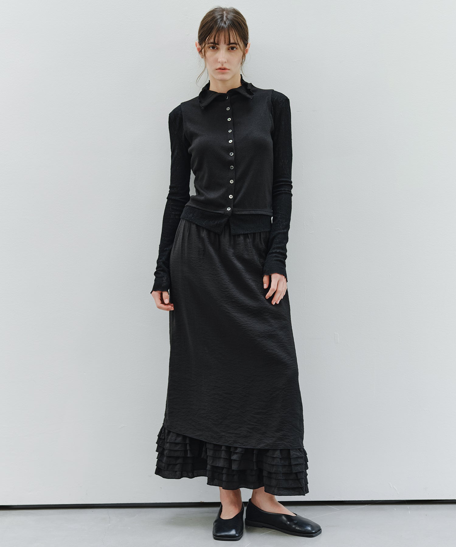 「9月下旬出荷予定」Lace Sleeve Layered Collar Top