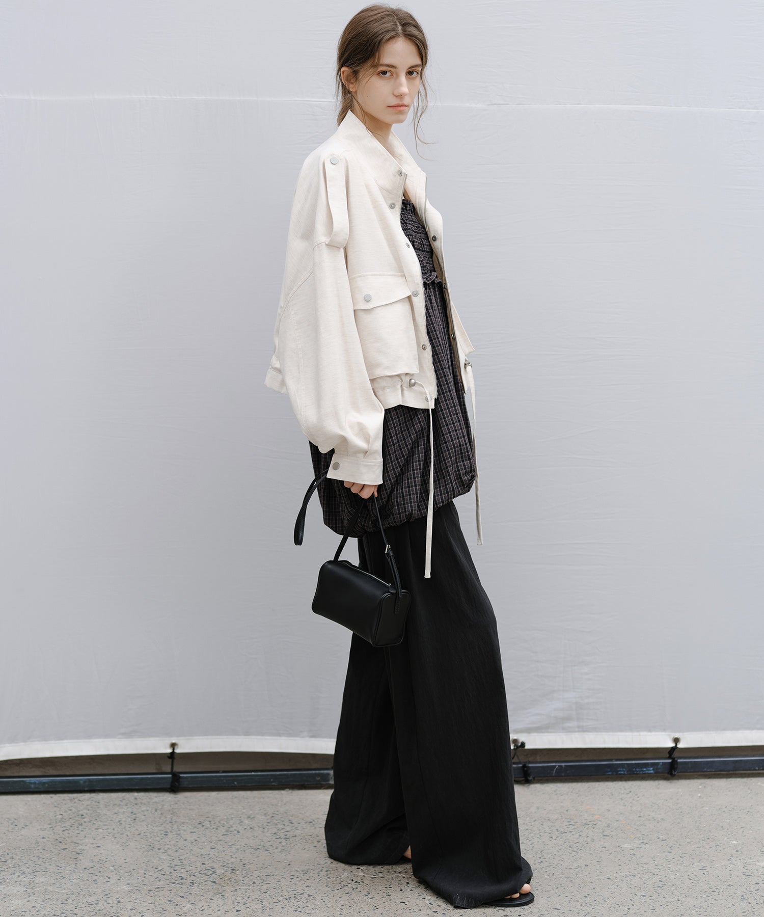 "Shipping late February to early March" Stand Collar Check Drawstring Jacket