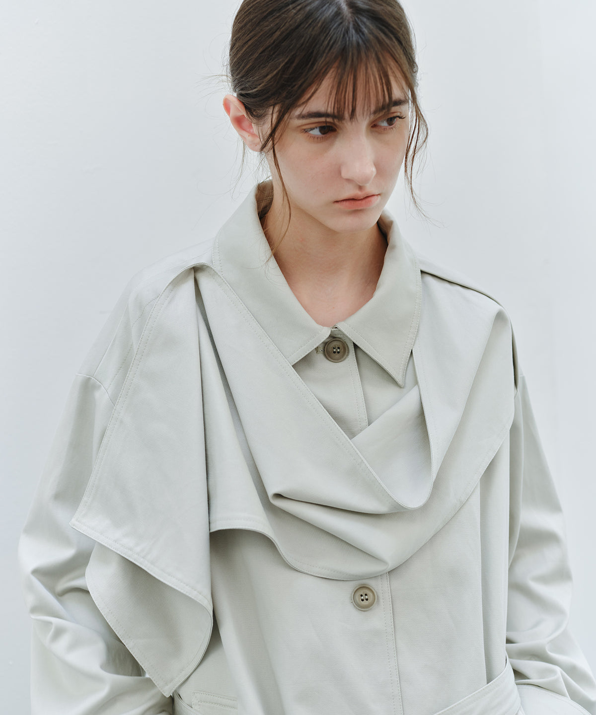 「9月下旬出荷予定」Detachable Scarf Belted Short Trench Coat