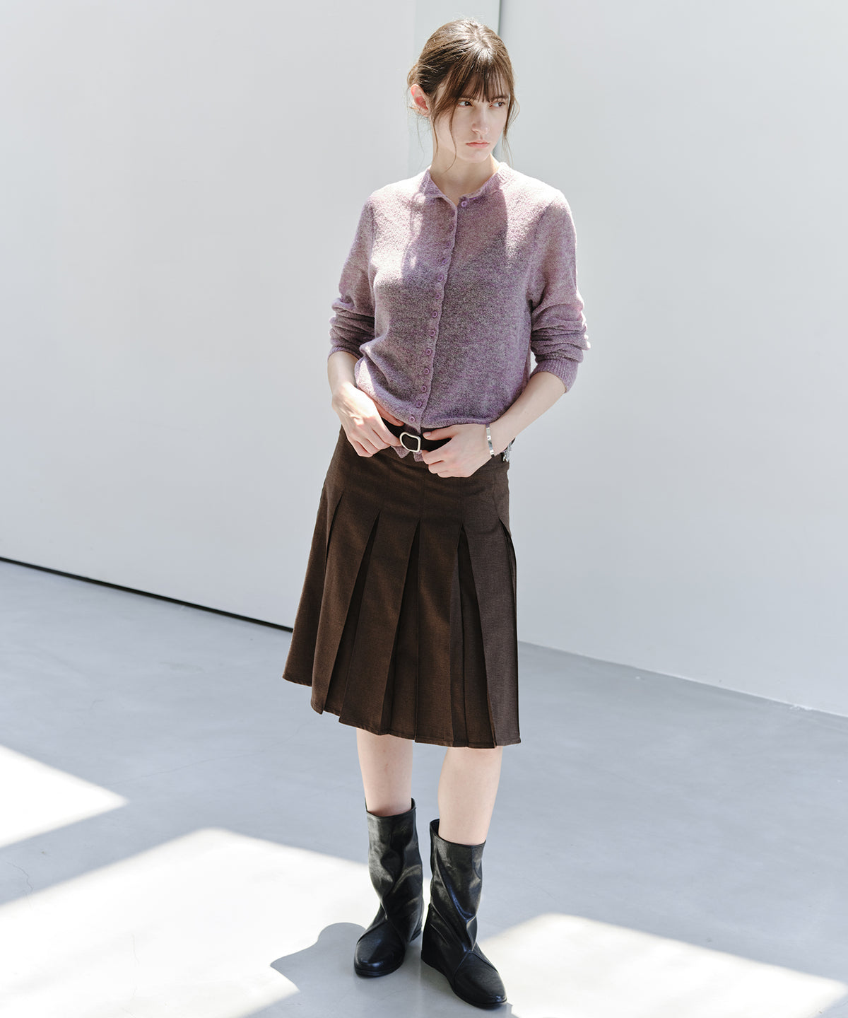 「9月下旬出荷予定」2WAY Faux Leather Pleated Midi Skirt