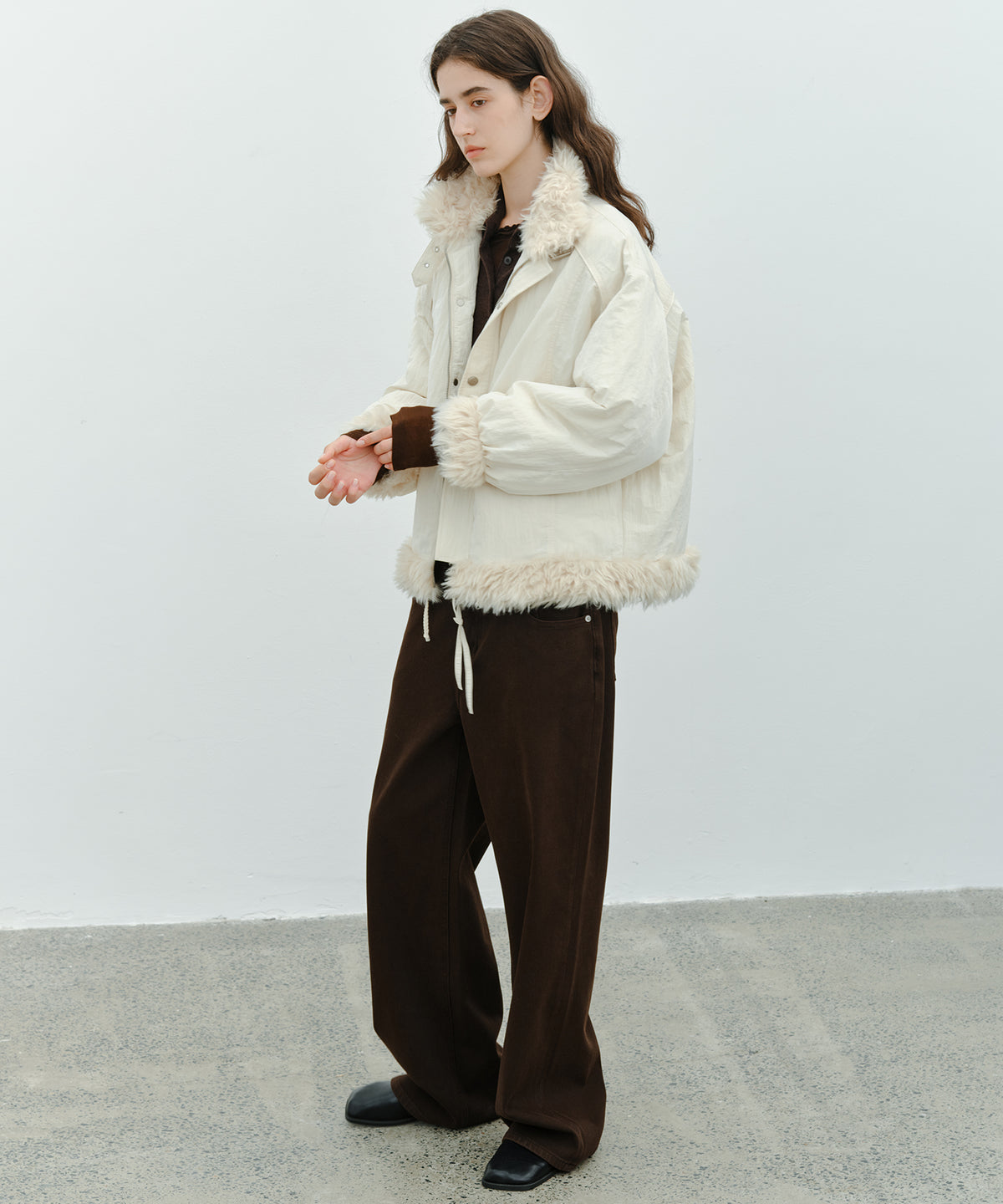 「10月下旬出荷予定」Faux Fur Trim Stand Collar Short Down Jacket