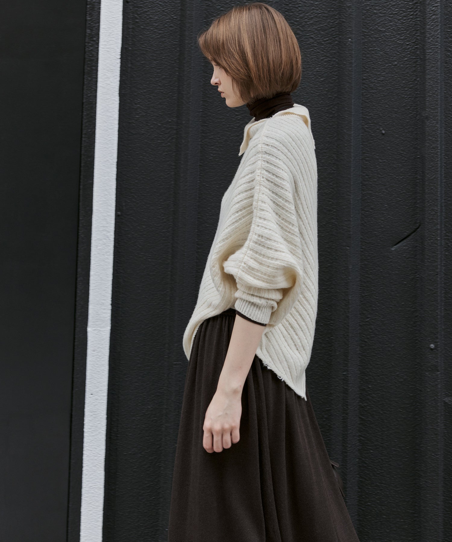 Asymmetric Textured Knit Sweater