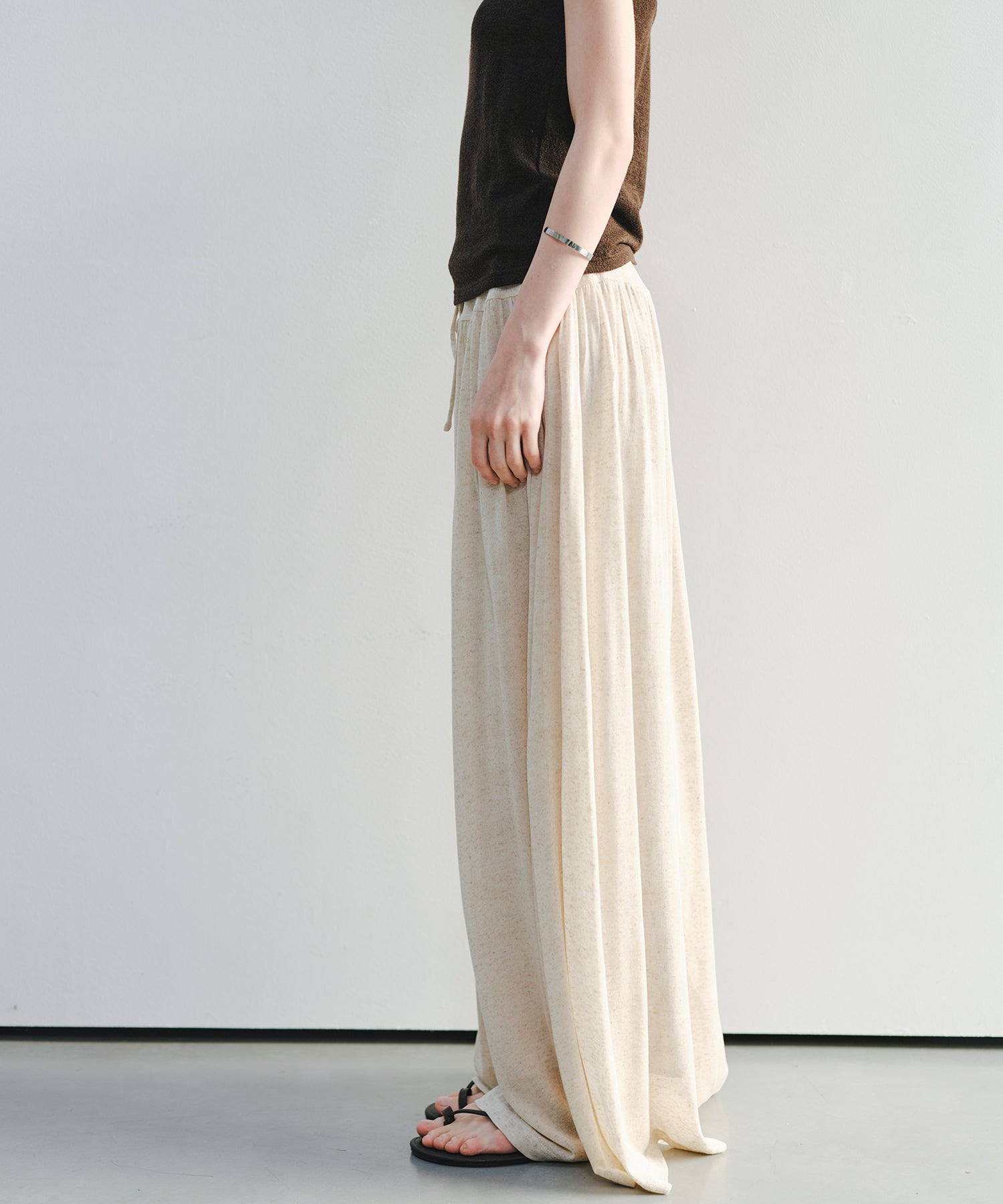 「7月中旬~下旬出荷」Linen Blend Gathered Wide Pants