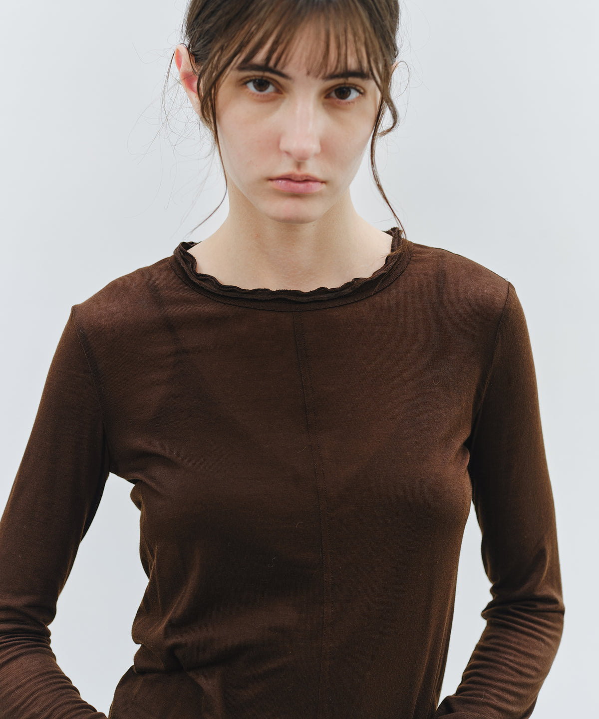 「10月下旬出荷予定」Cashmere-Blend Sheer Mellow Neck Long Sleeve Top