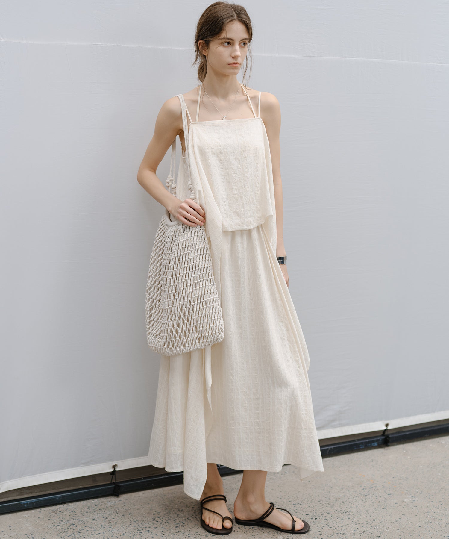 Textured Crepe Slip Dress