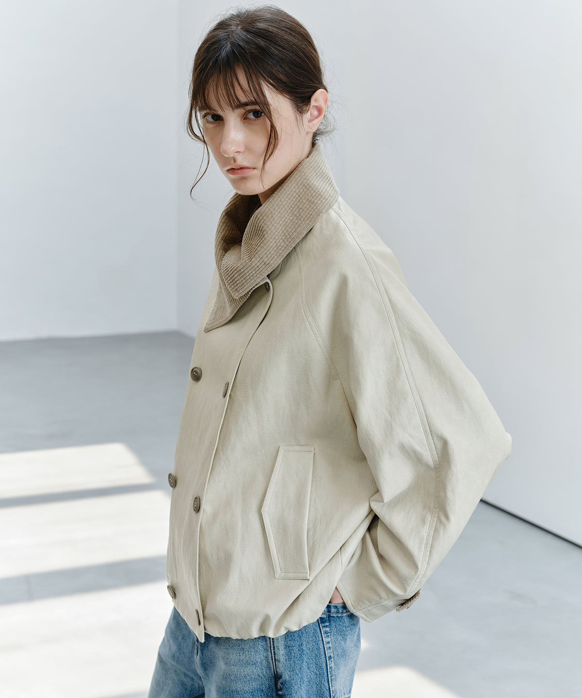 「10月下旬出荷予定」Corduroy Collar Docking Short Blouson Jacket