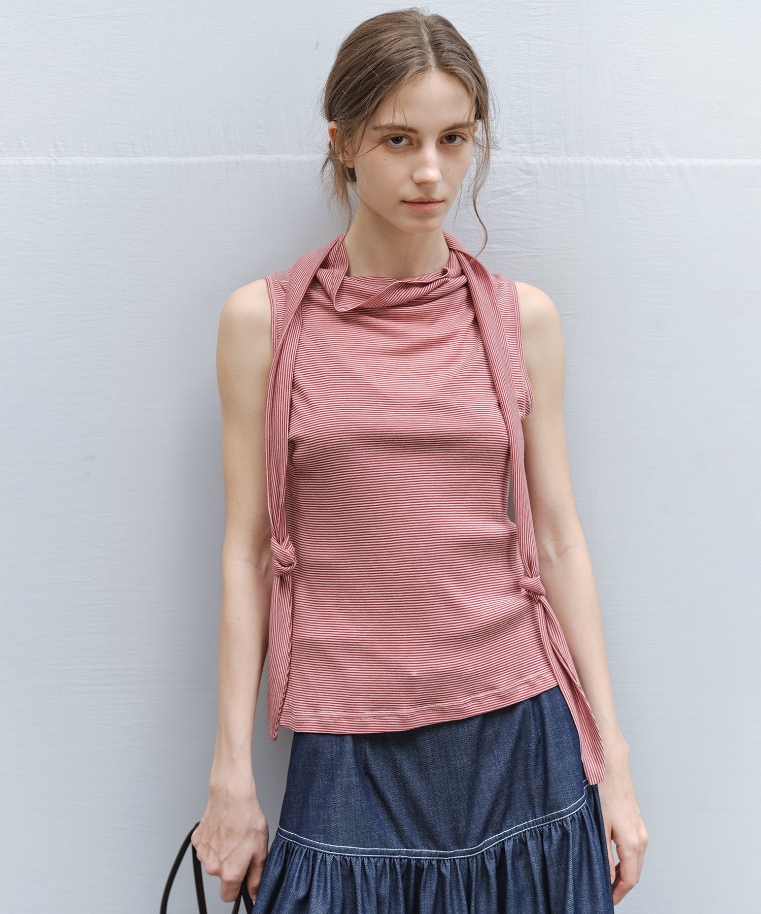 「7月上旬~中旬出荷」Tie Detail Striped Knit Top