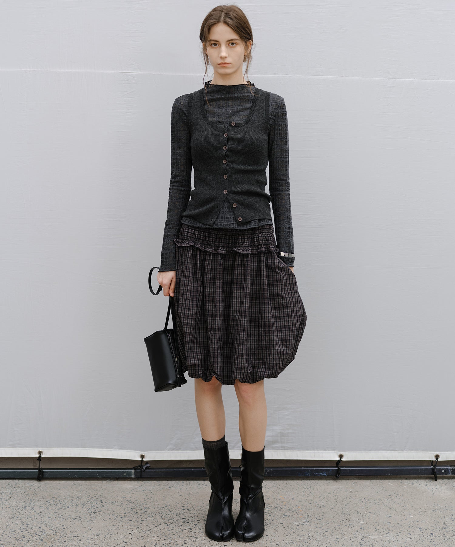 "Shipping from early to mid-March" Check Pattern Sheer Mesh Long Sleeve Top