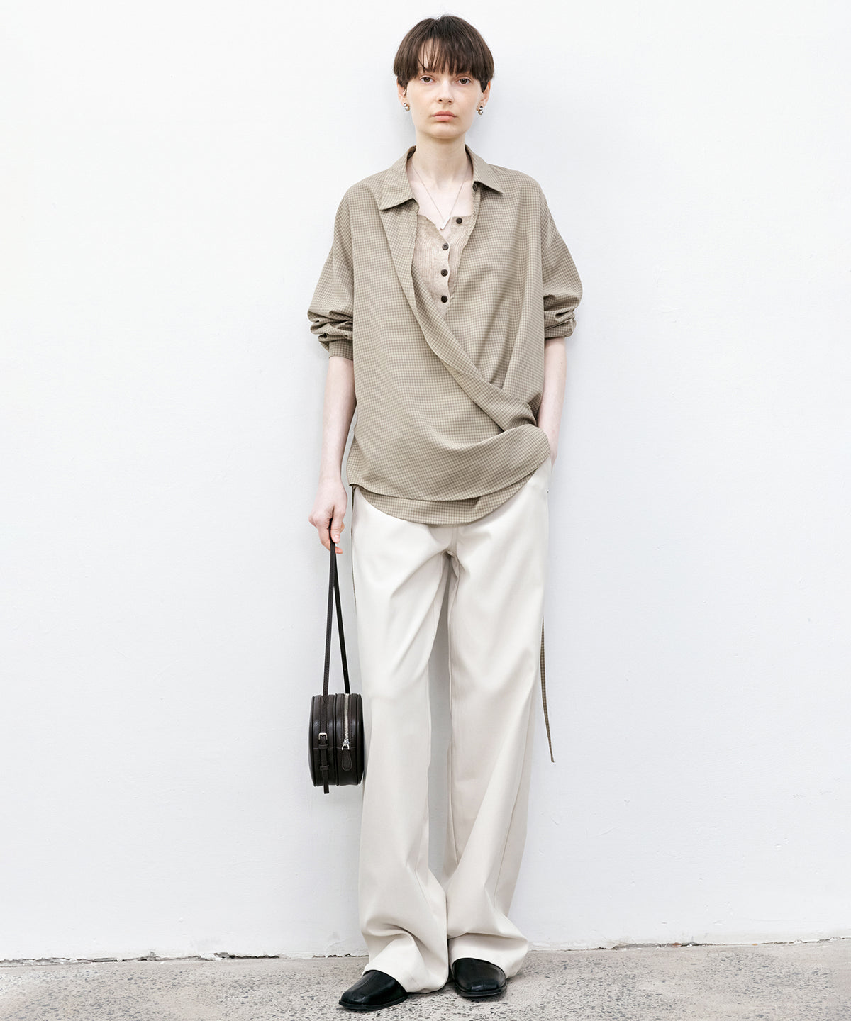 Wrap-Front Waist Tie Design Shirt