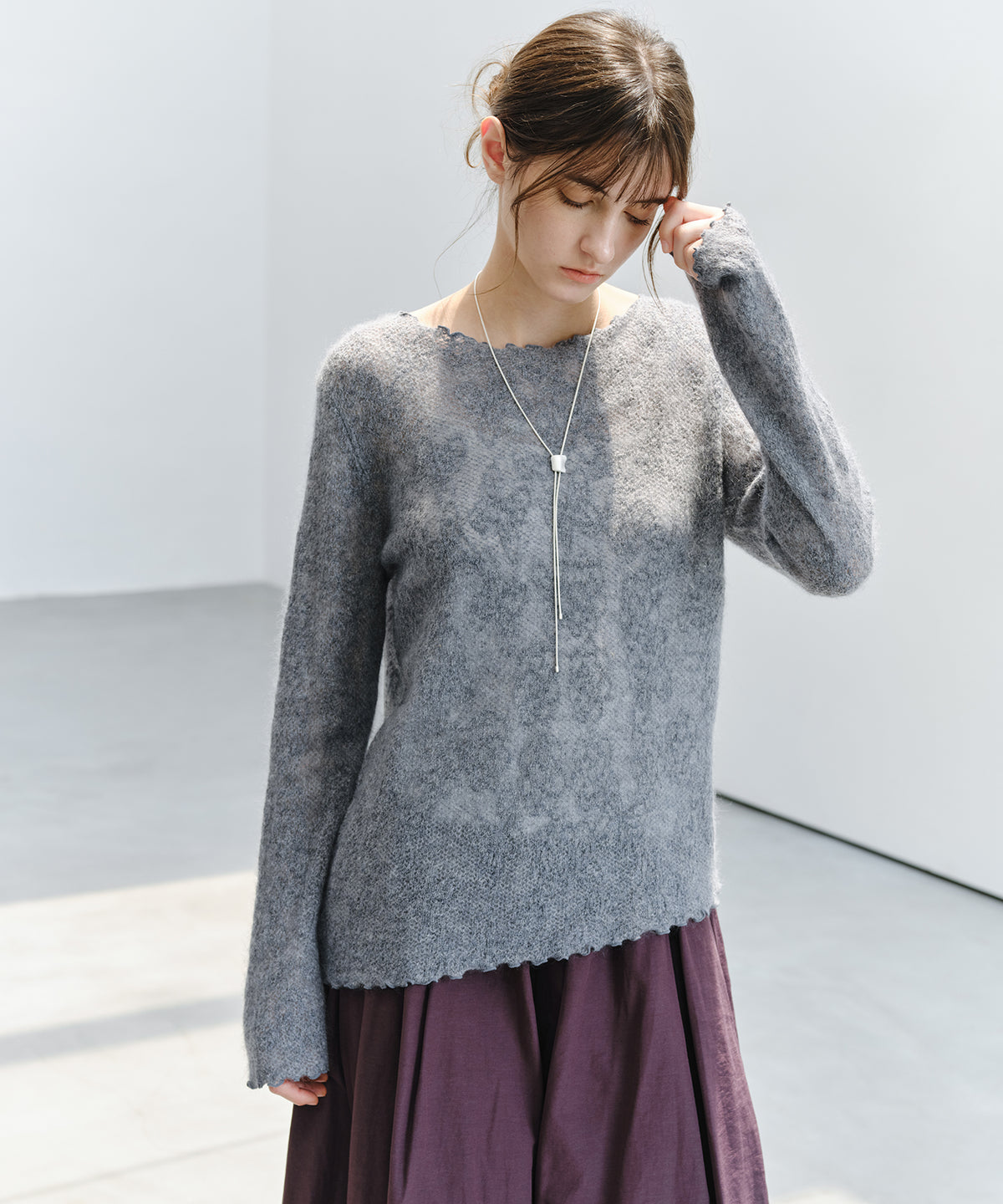 「9月下旬出荷予定」Sheer Jacquard Wool Silk Knit Top