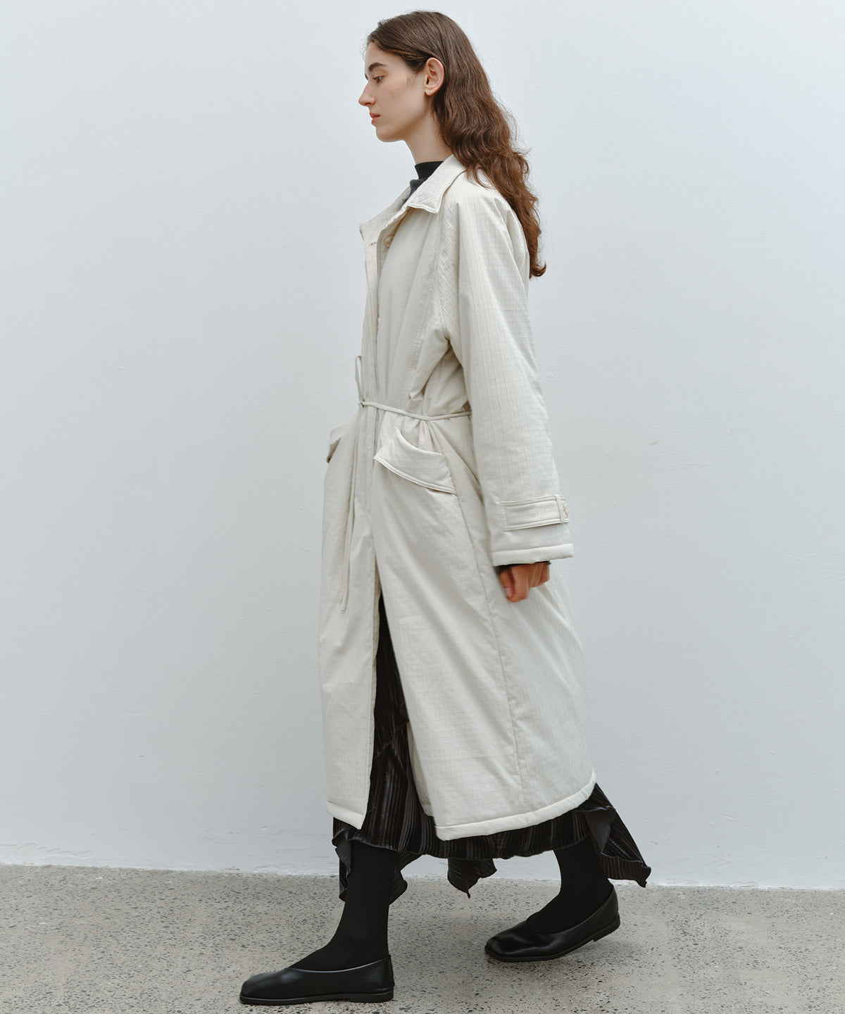 「10月下旬出荷予定」Striped Quilted Belted Long Coat