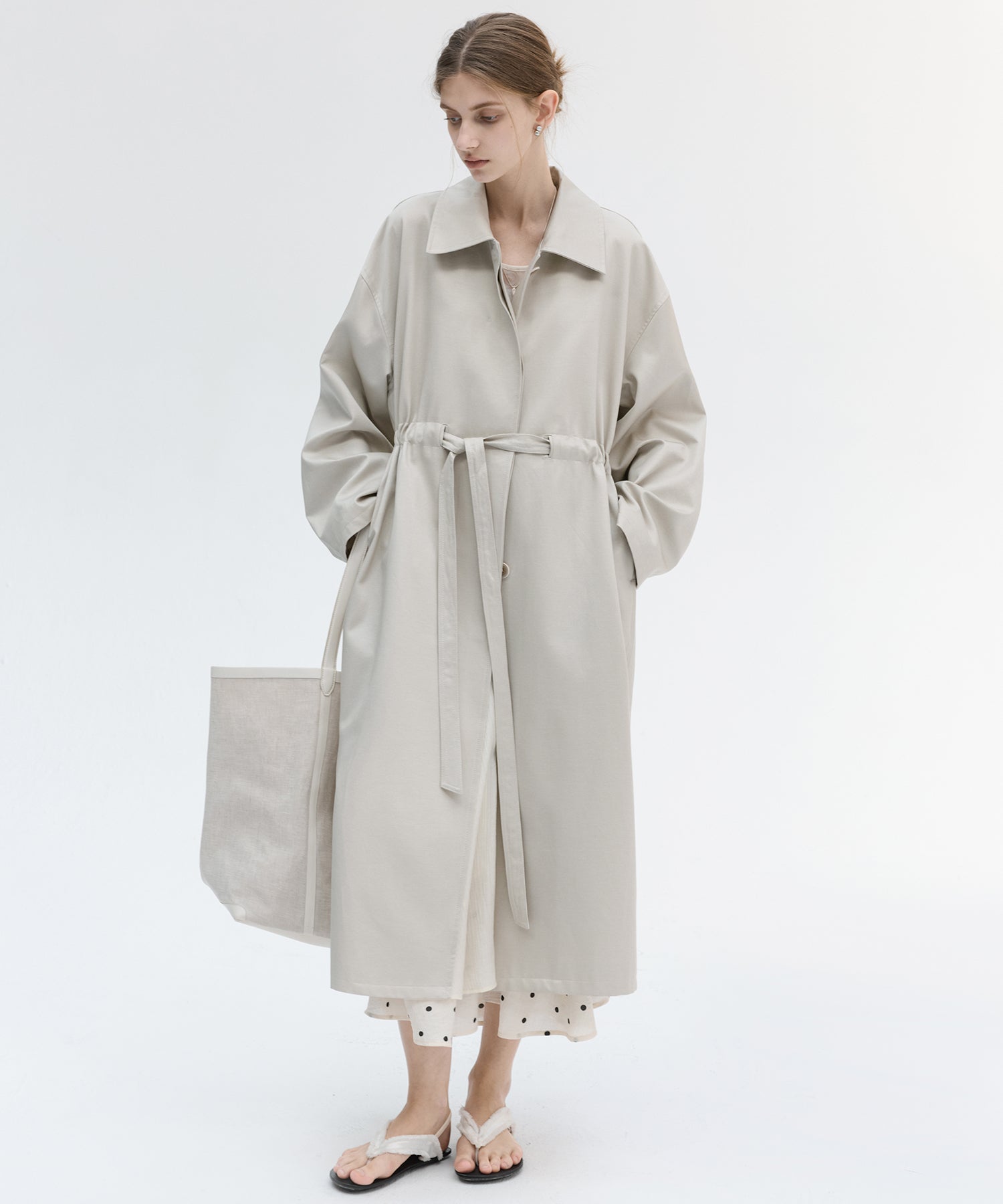 Drawstring Waist Relaxed Fit Long Coat