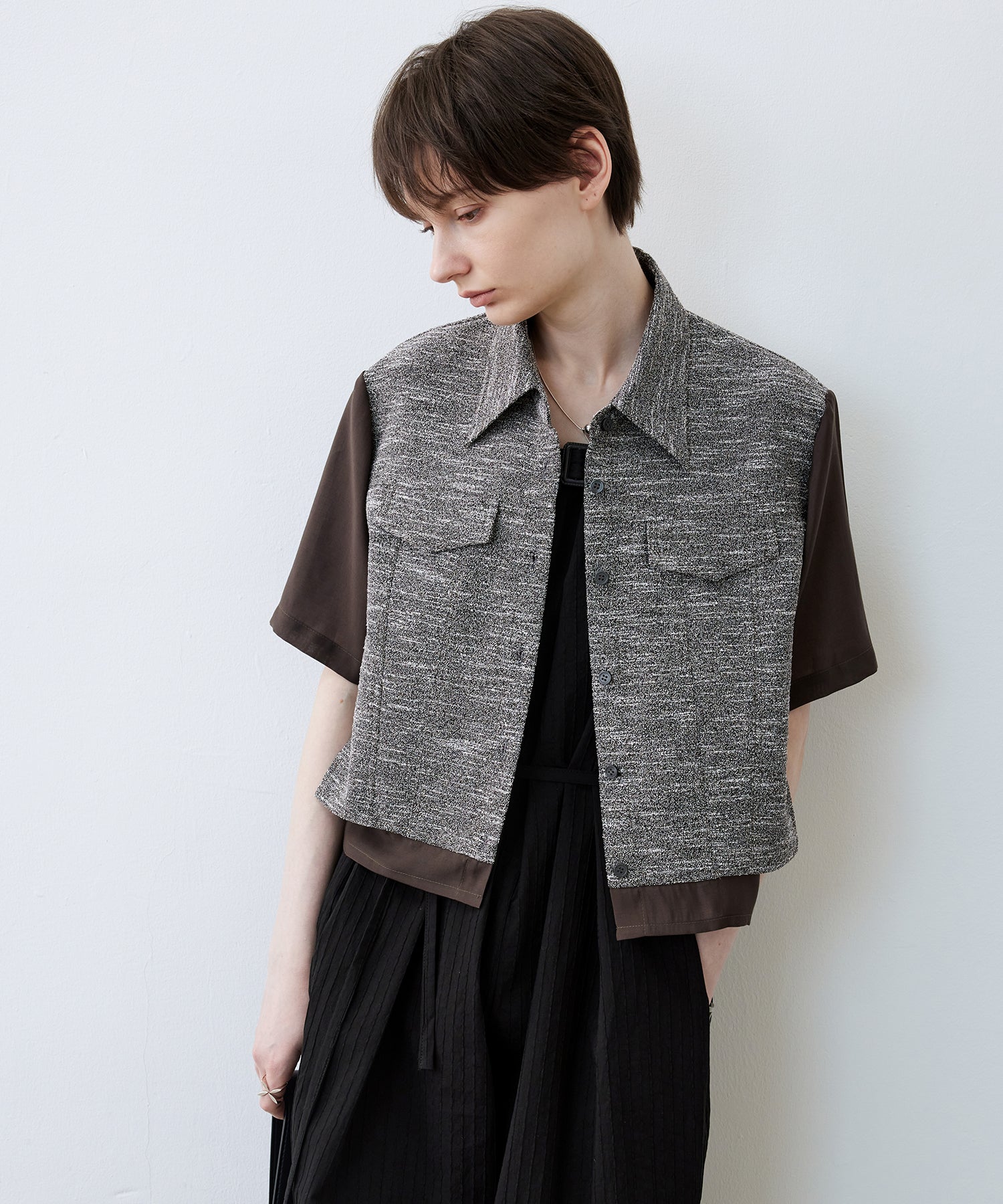 Textured Combo Cropped Shirt
