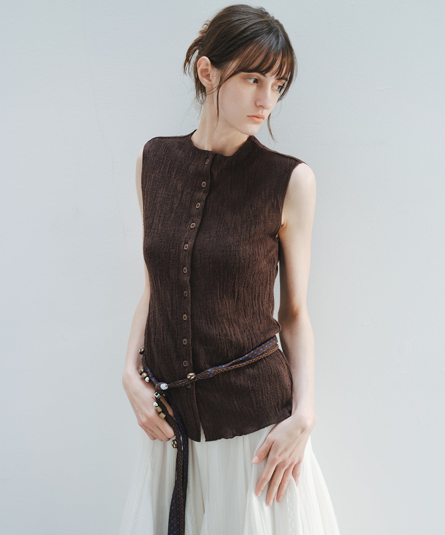 「7月上旬~中旬出荷」Textured Knit Sleeveless Top