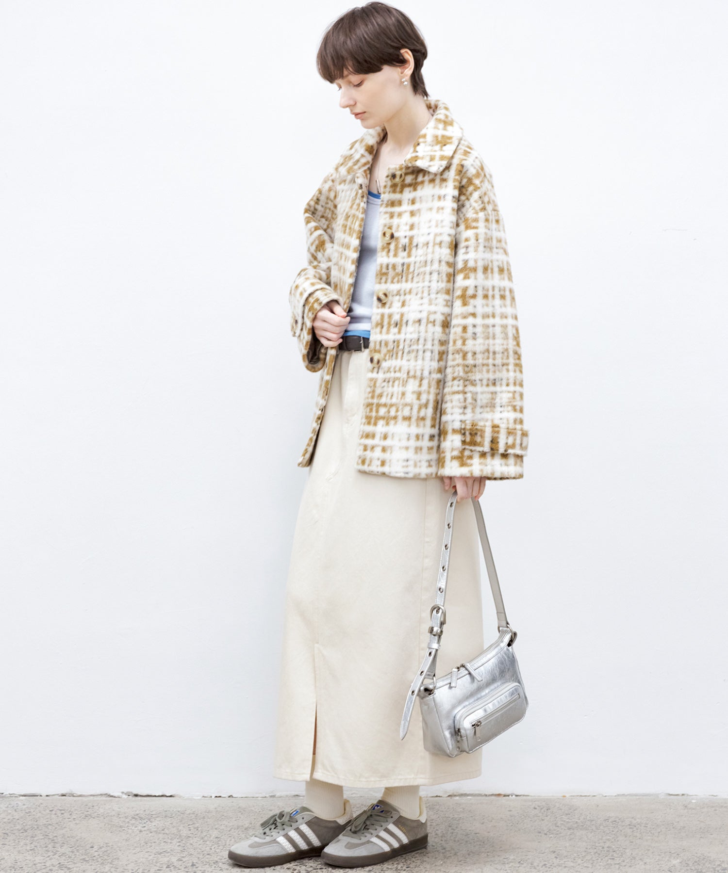 Hazy Plaid Tailored Wool Short Over-coat