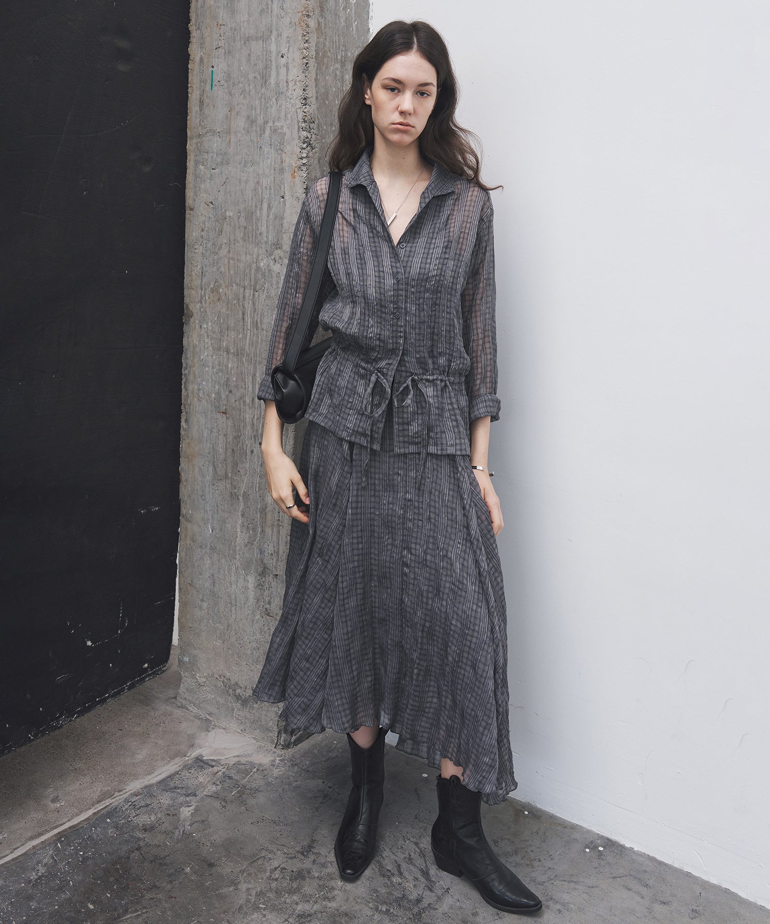 Drawstring Crinkled Check Shirt Jacket – Oversized Fit