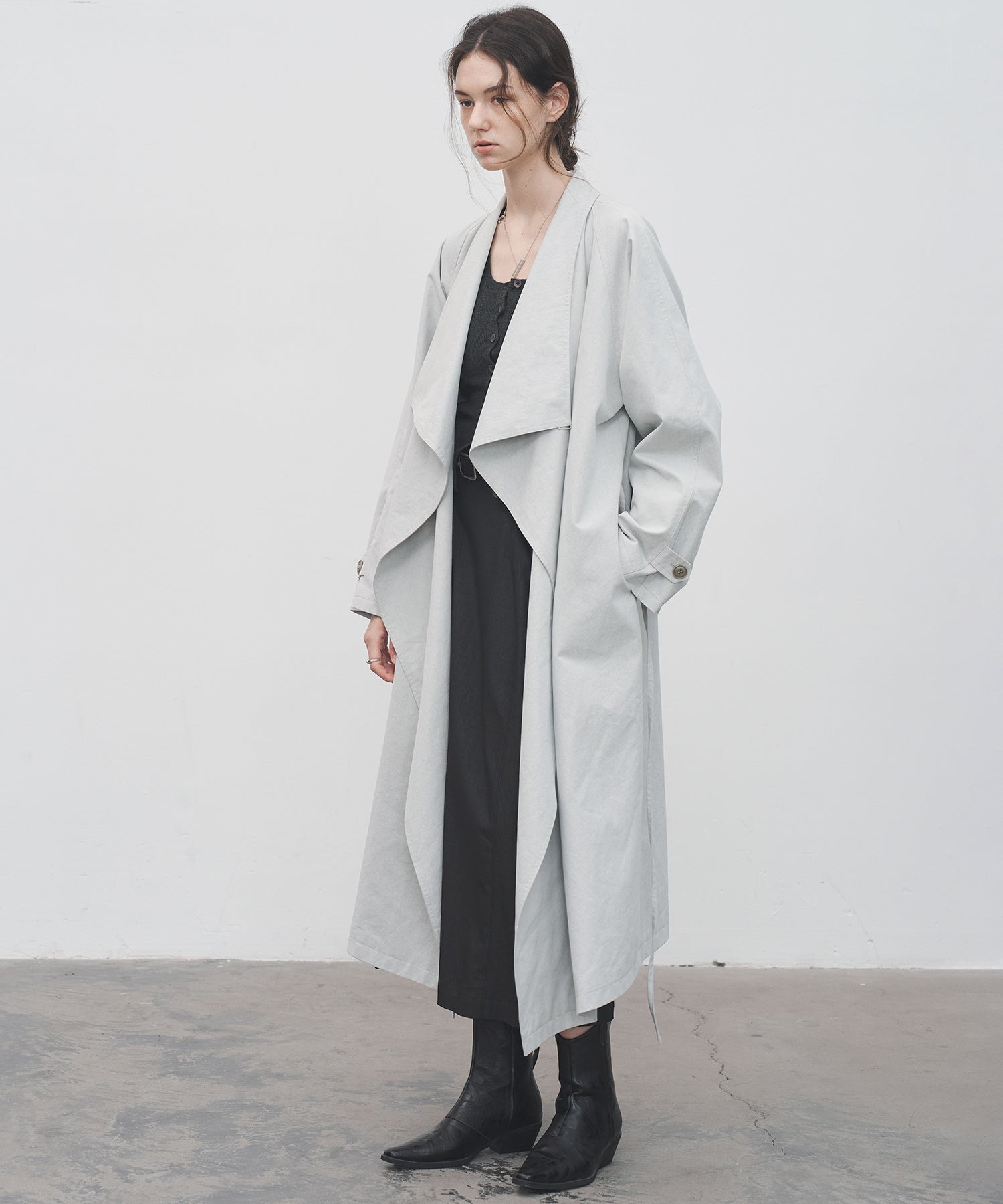 Layered Drape-Neck Trench Coat – Oversized Long Silhouette