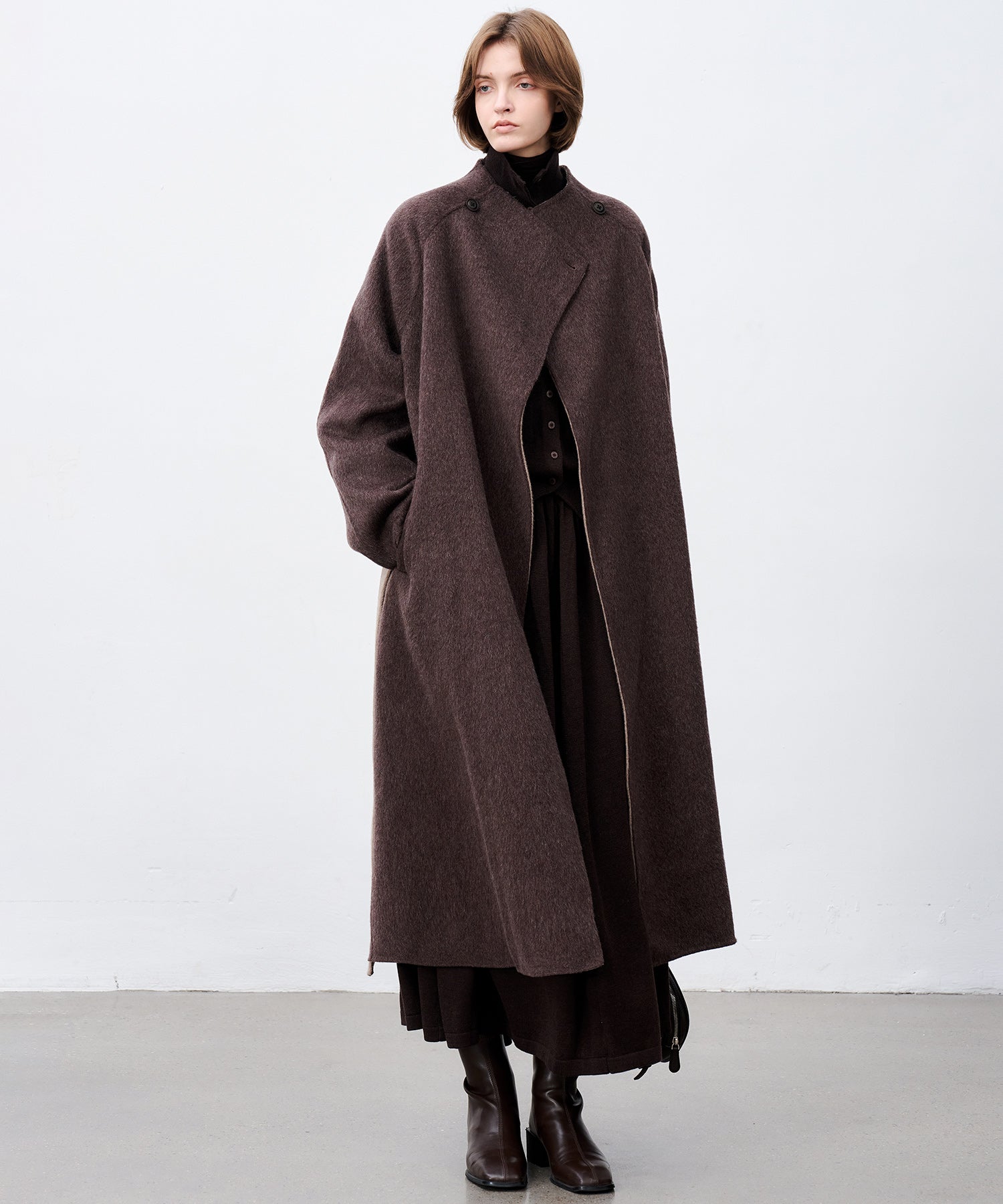 100% Wool Overlap Collar Double-Faced Long Coat