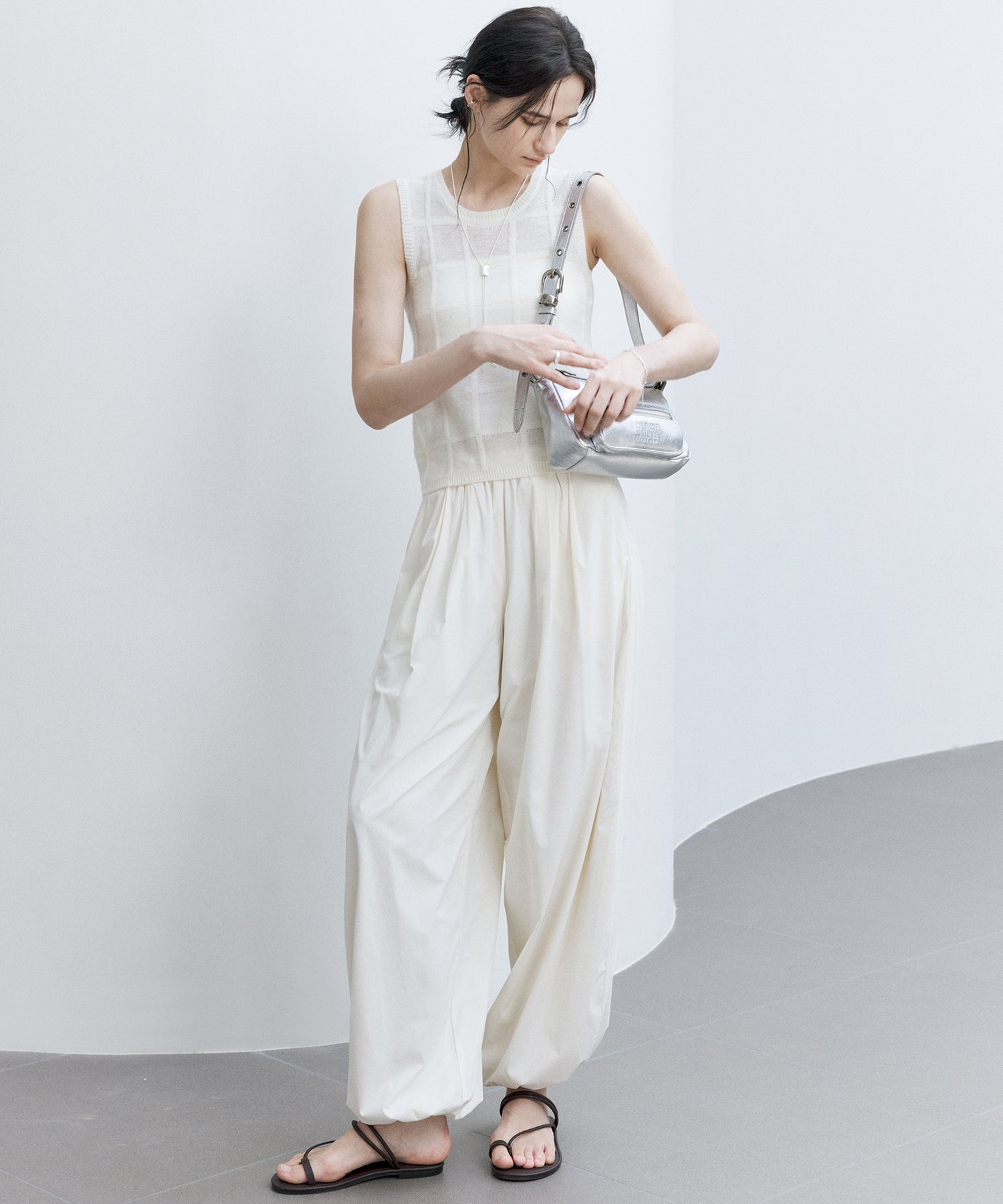 Sheer Check Knit Sleeveless Top