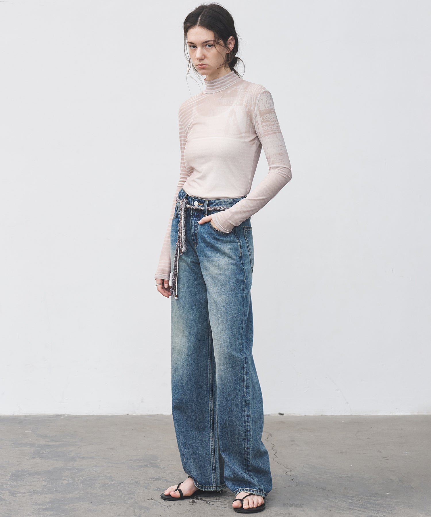Digital Art Mesh Top – Sheer Mock Neck Fitted Layer