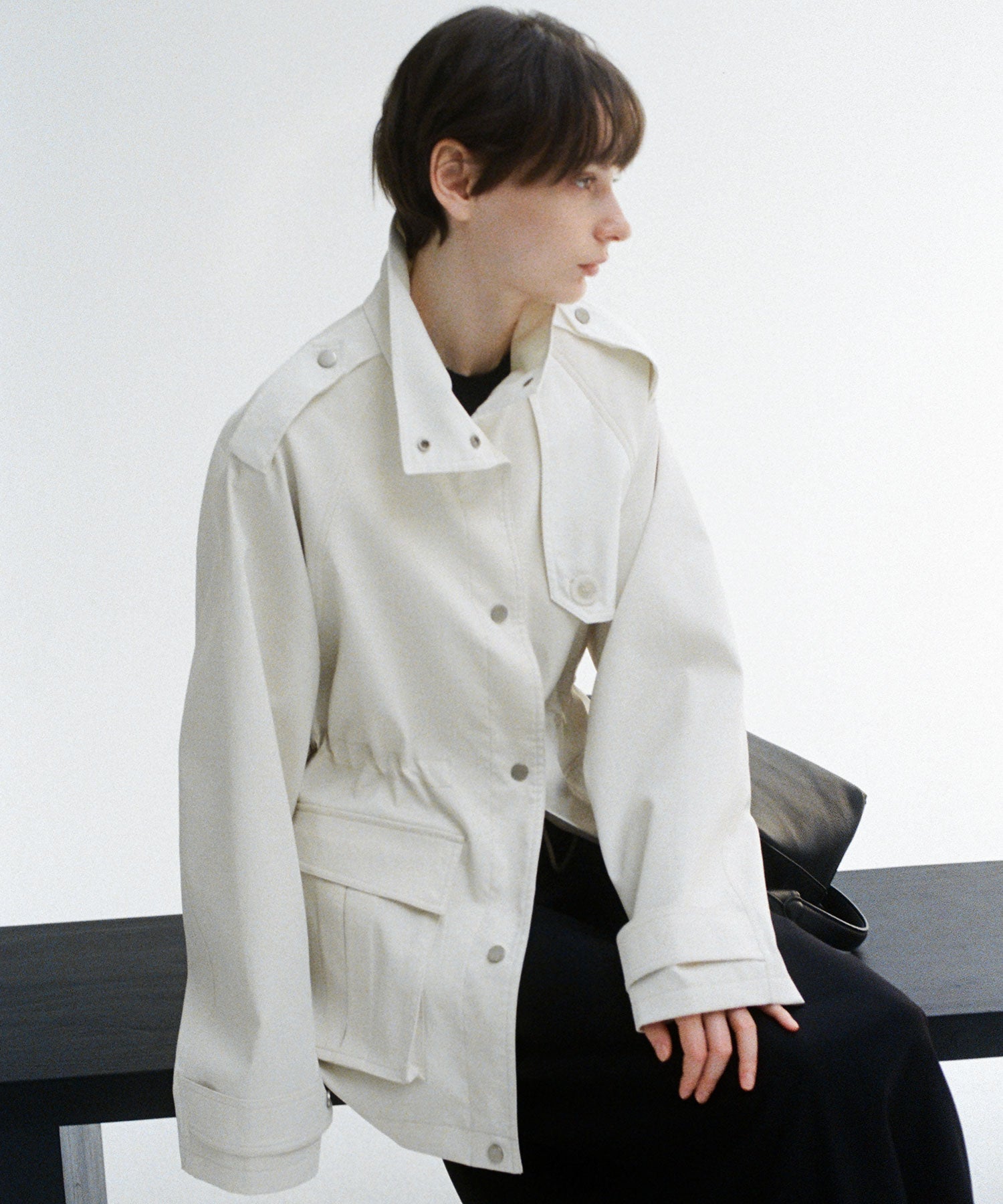 Minimalist White Stand Collar Military Jacket