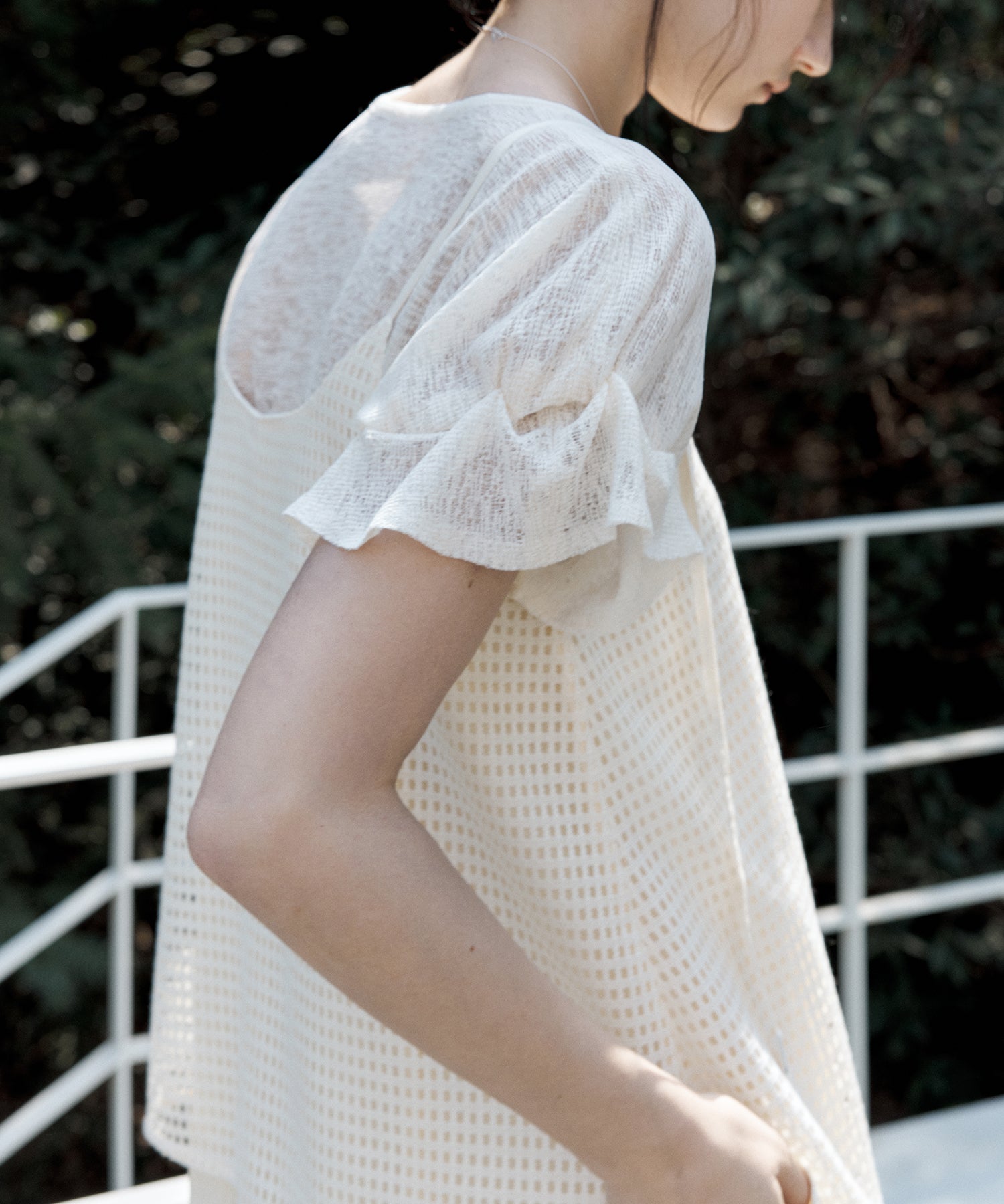 Sheer Gathered Sleeve T-Shirt