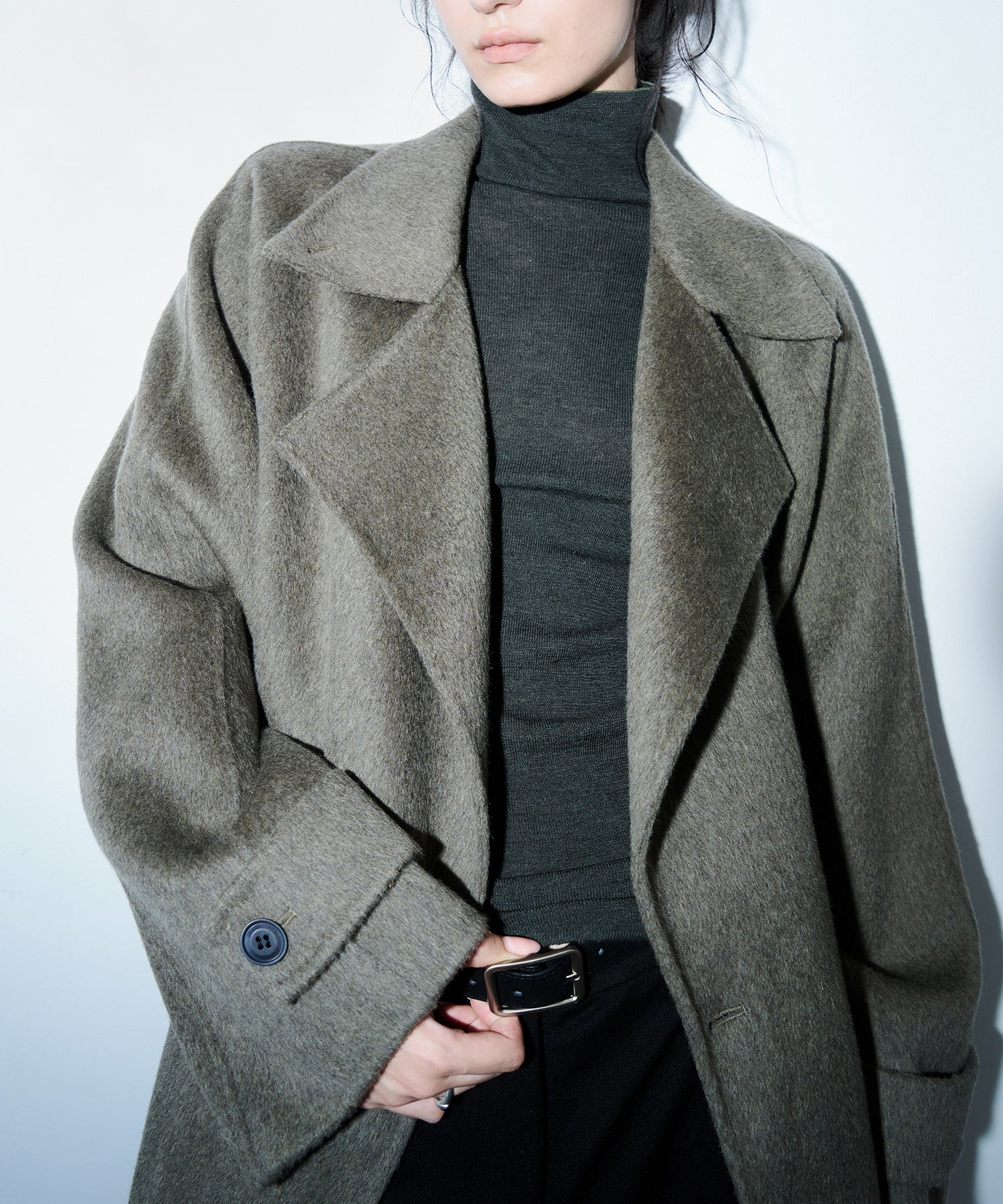 100% Wool Double-Face Trench Collar Oversized Silhouette Long Coat