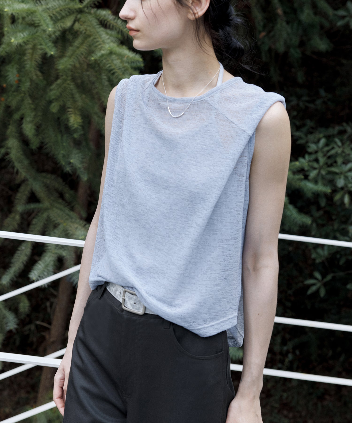 Asymmetric Neck Sheer Sleeveless tops – Relaxed Fit