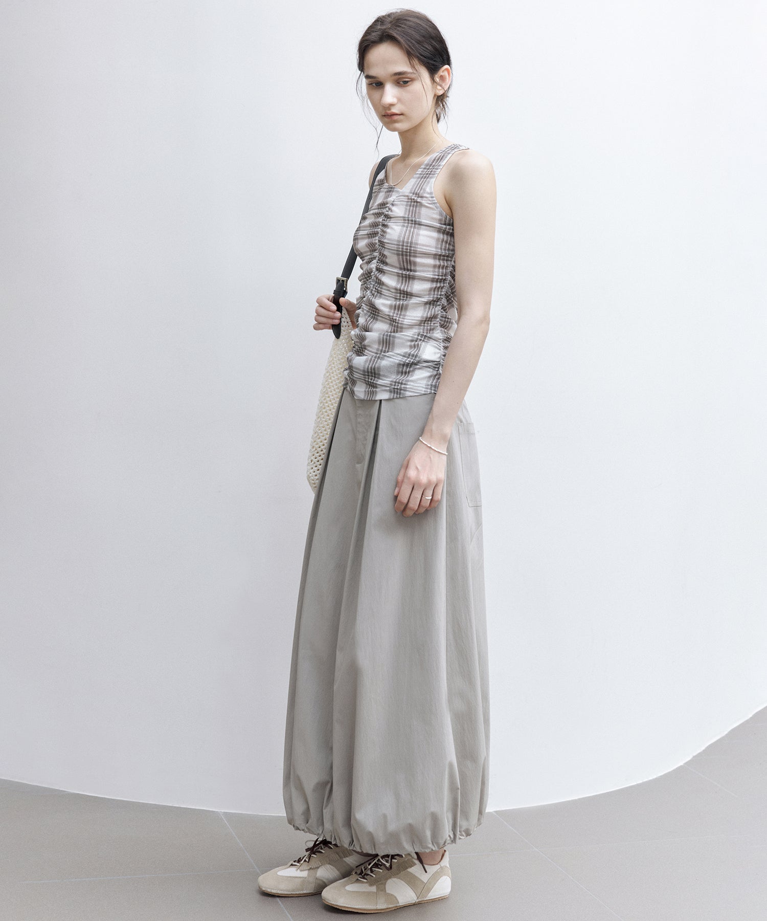 Asymmetric Gather Sheer Sleeveless Top