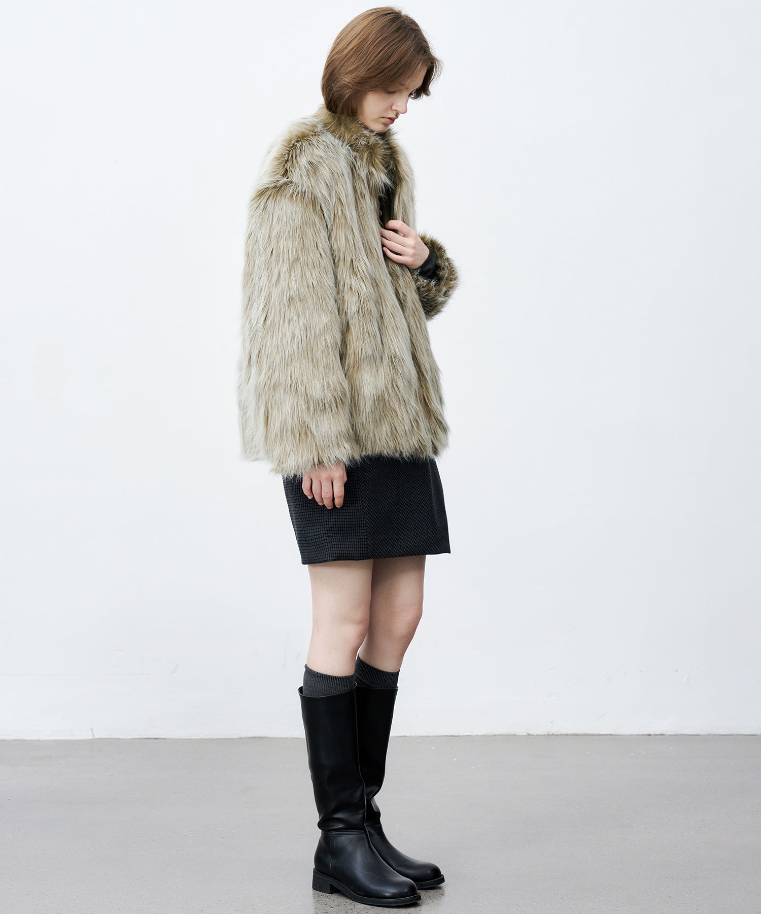 Long Faux-Fur Lapel Coat