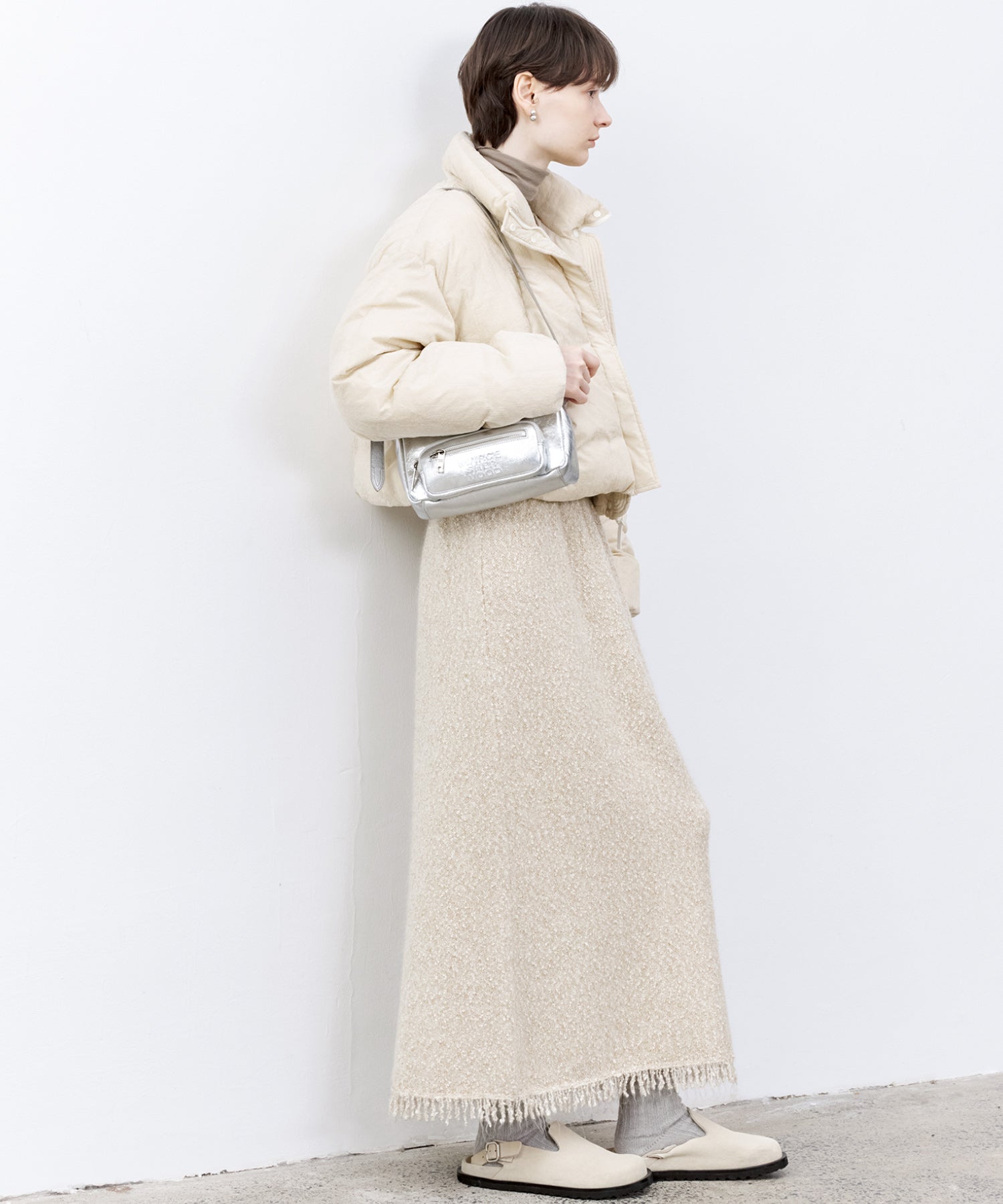 Fringe Accent Textured Knit Skirt – Tweed-Like A-Line