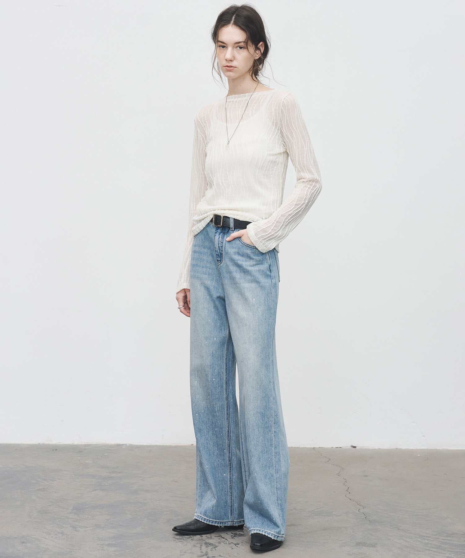 Gradient Rhinestone Wide-Leg Jeans