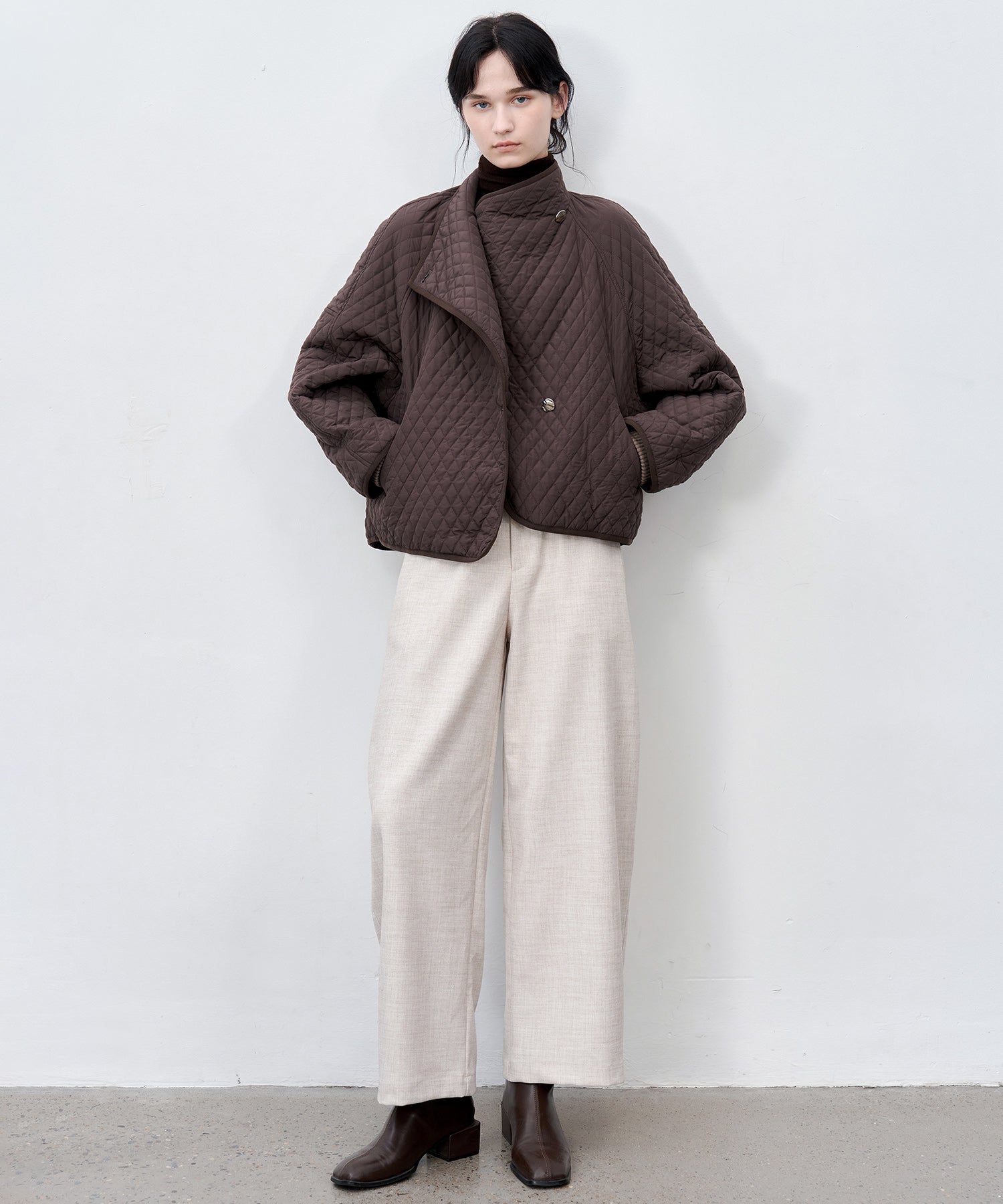 Thick Fabric Cropped Wide-Leg Pants