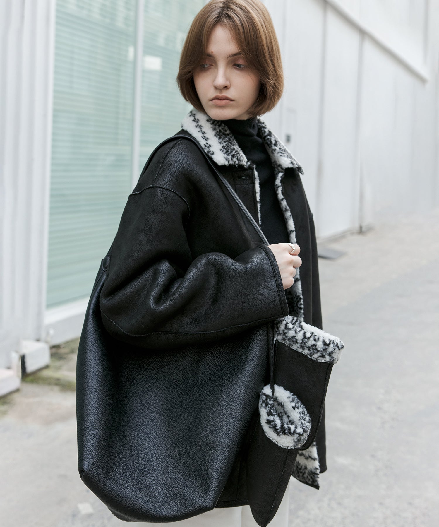 Fair Isle Faux Shearling Jacket with Gloves