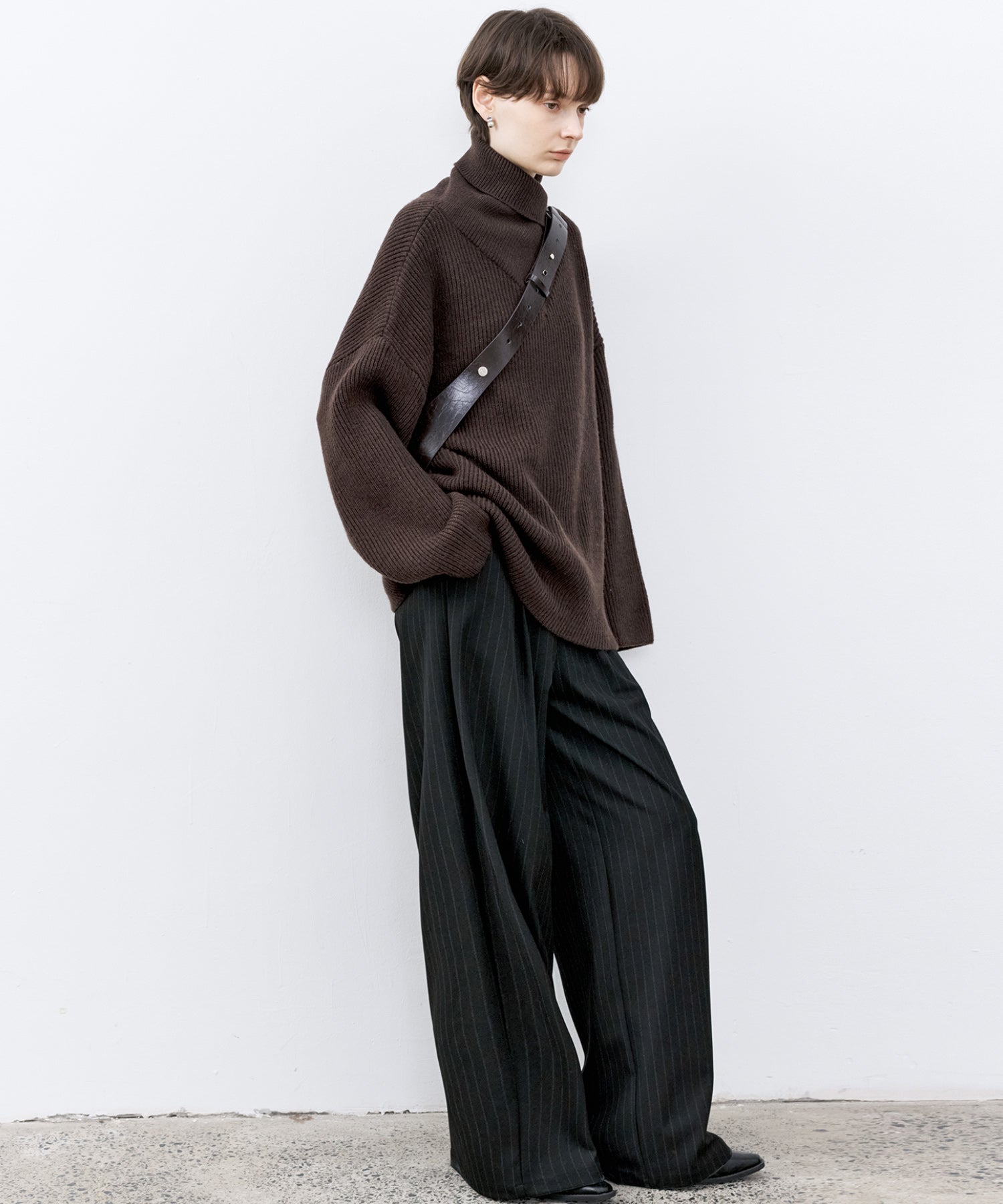 Relaxed Fit Wool-Blend Sweater with Crossed High Neck