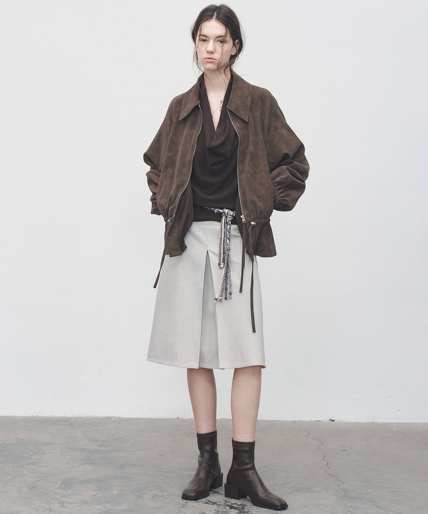 2-Way Pleated Suit Midi Skirt – High Waist A-Line Fit