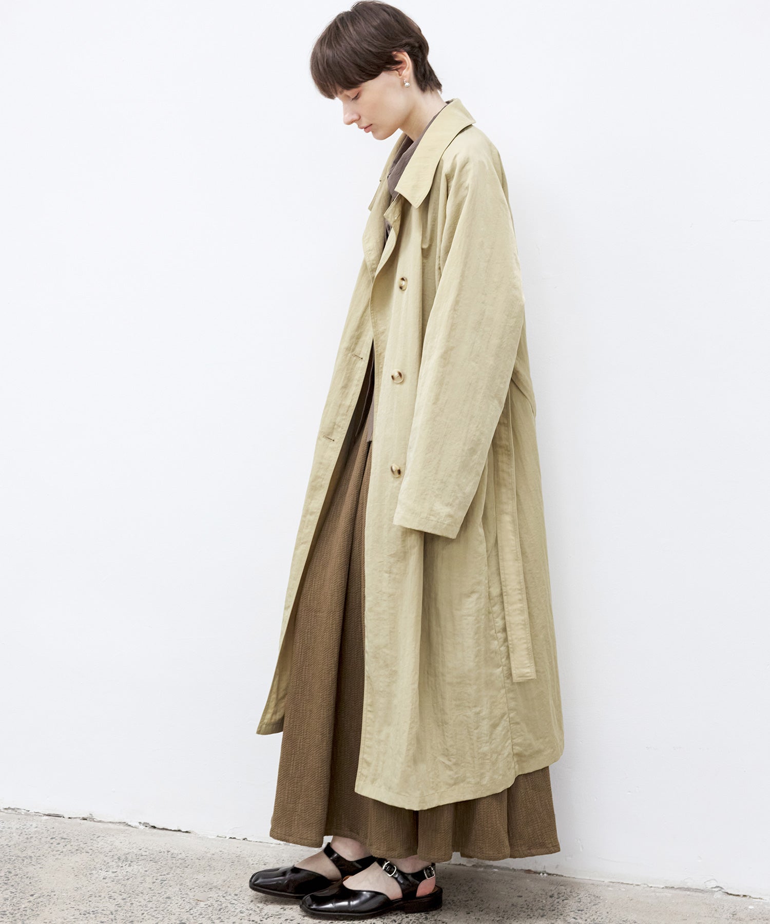 Lightweight Crinkled Fabric Longline Coat with Detachable Belt