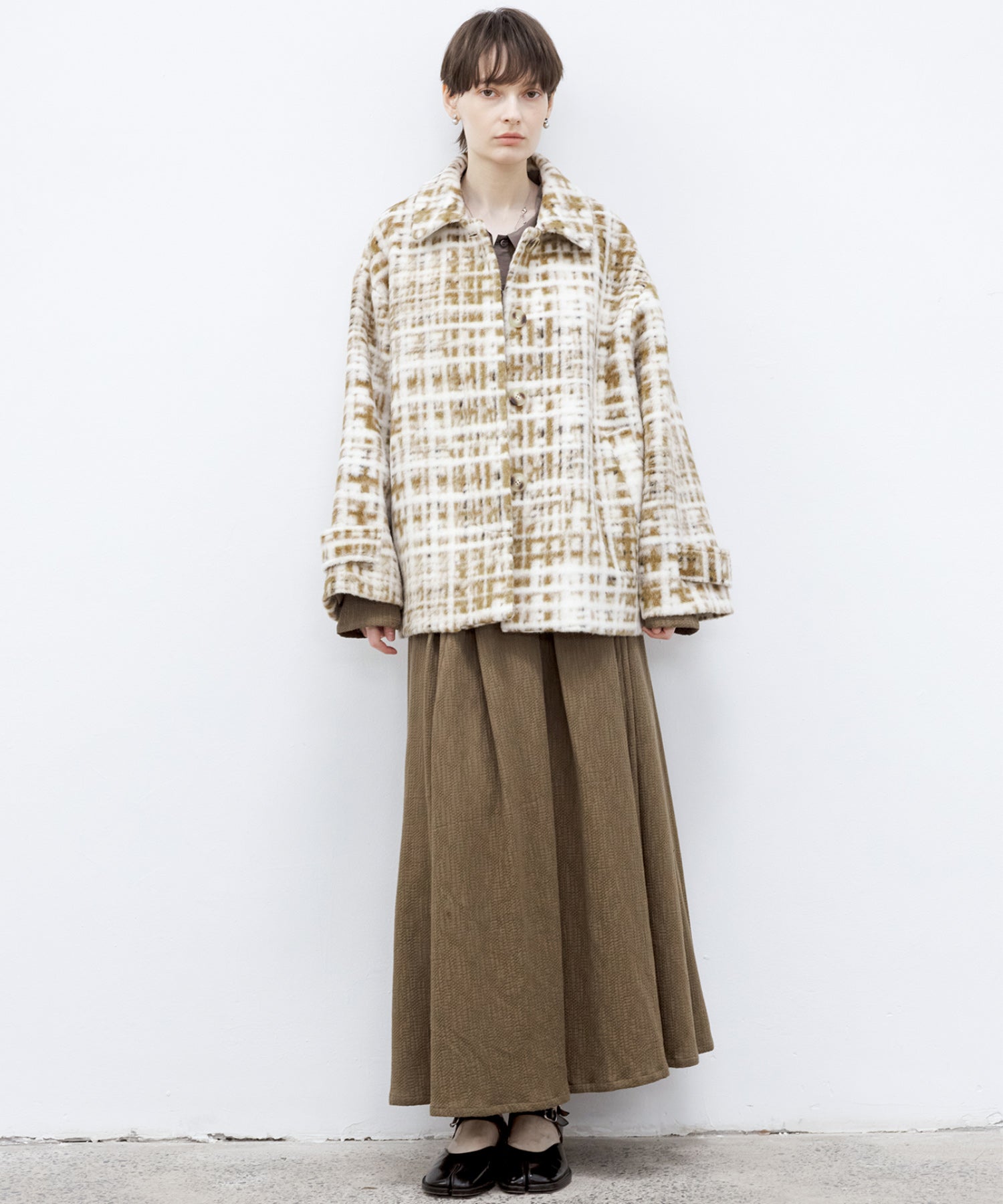 Hazy Plaid Tailored Wool Short Over-coat