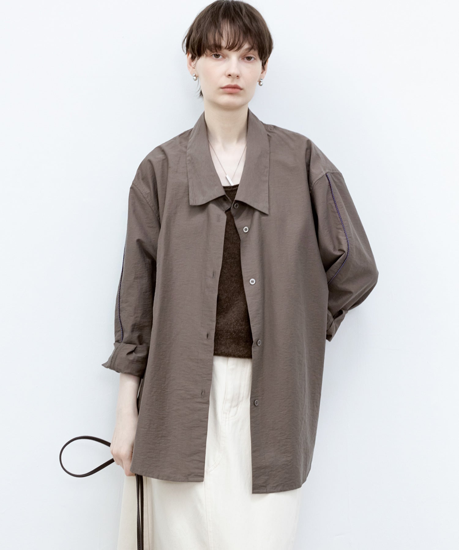 Big Collar Piping Stitch Oversized Shirt