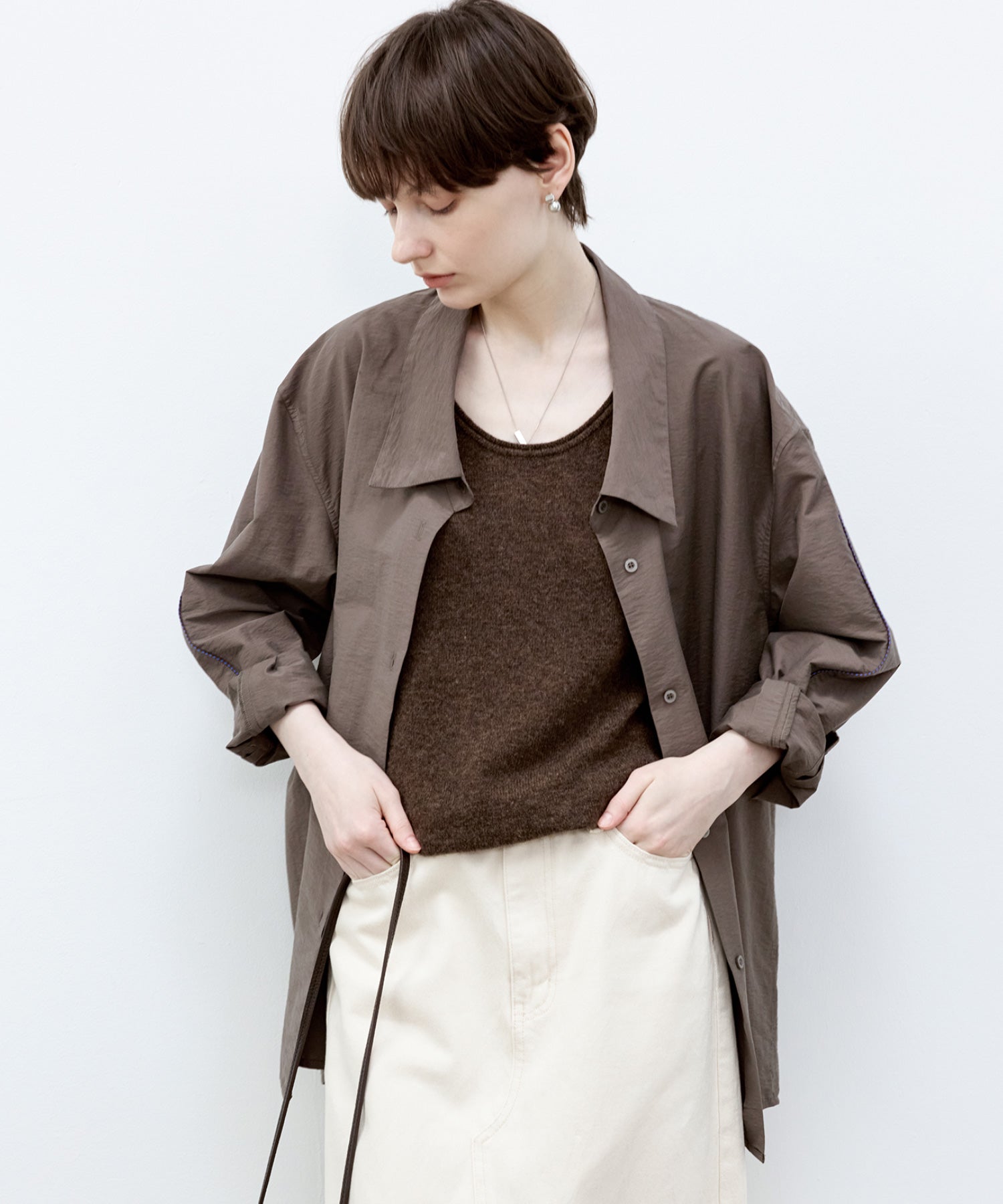 Big Collar Piping Stitch Oversized Shirt