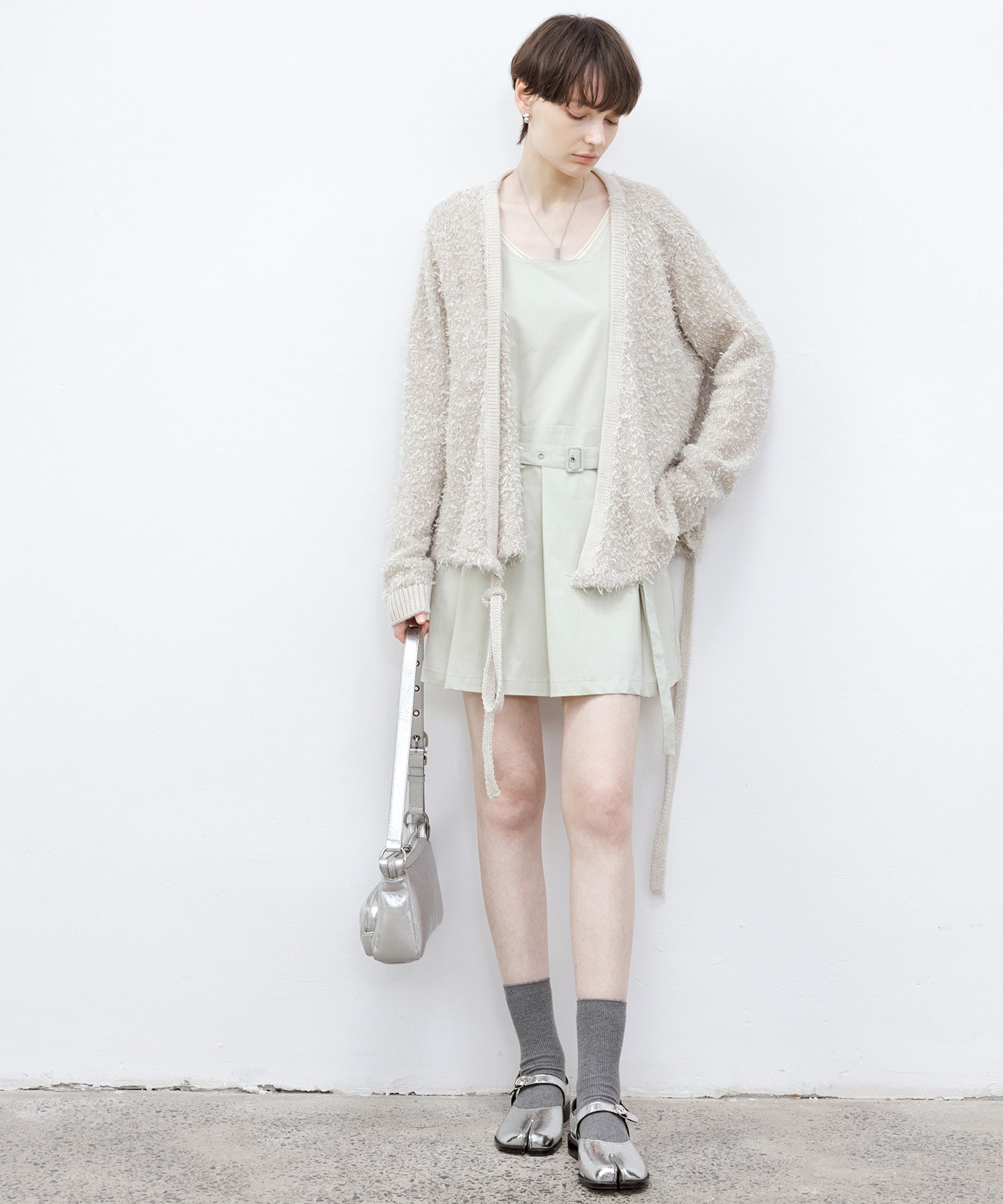Tweed-Like V-Neck Knit Cardigan