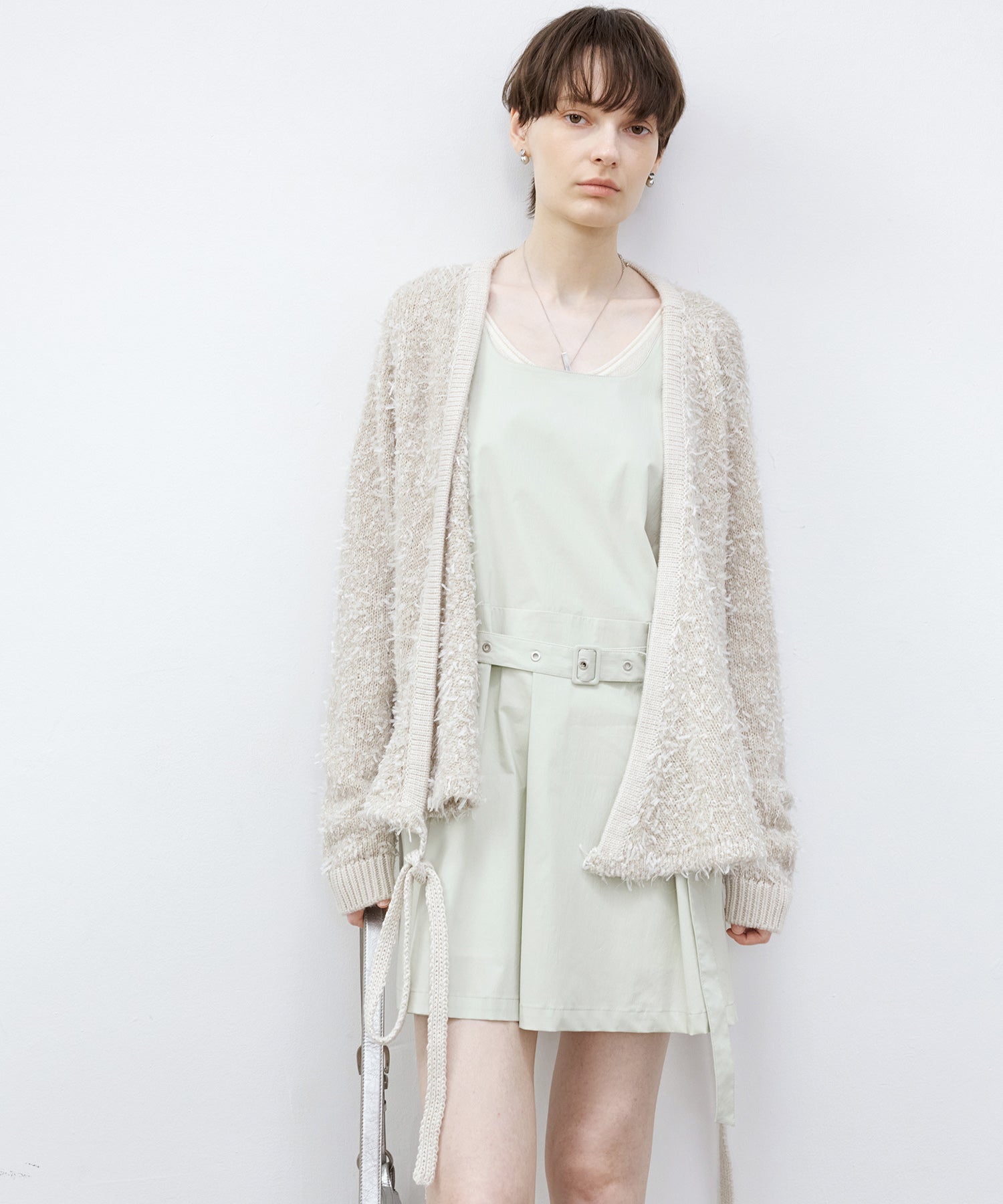 Tweed-Like V-Neck Knit Cardigan