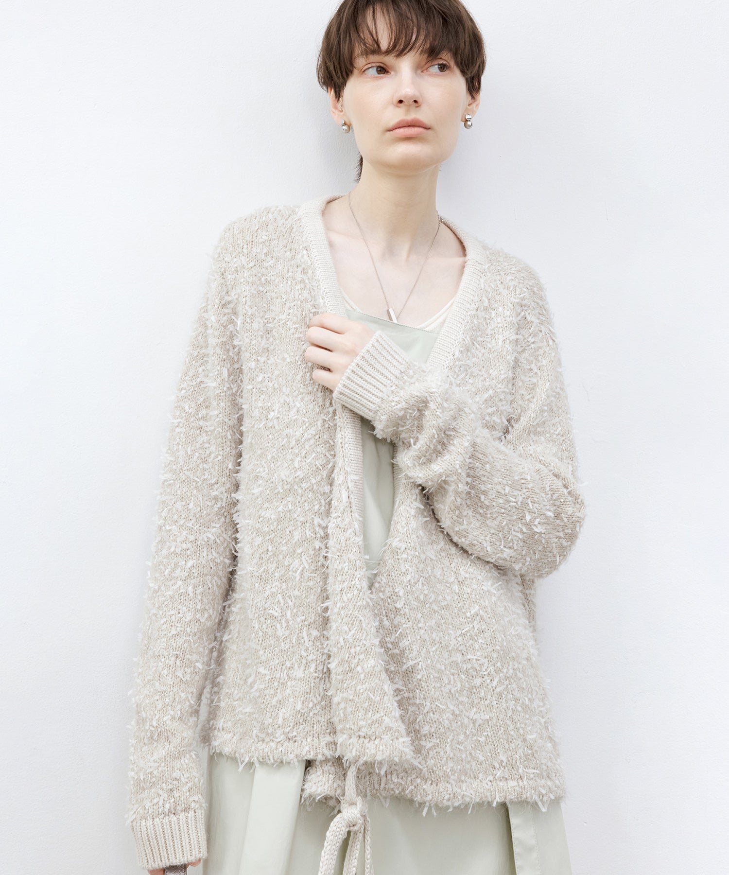 Tweed-Like V-Neck Knit Cardigan