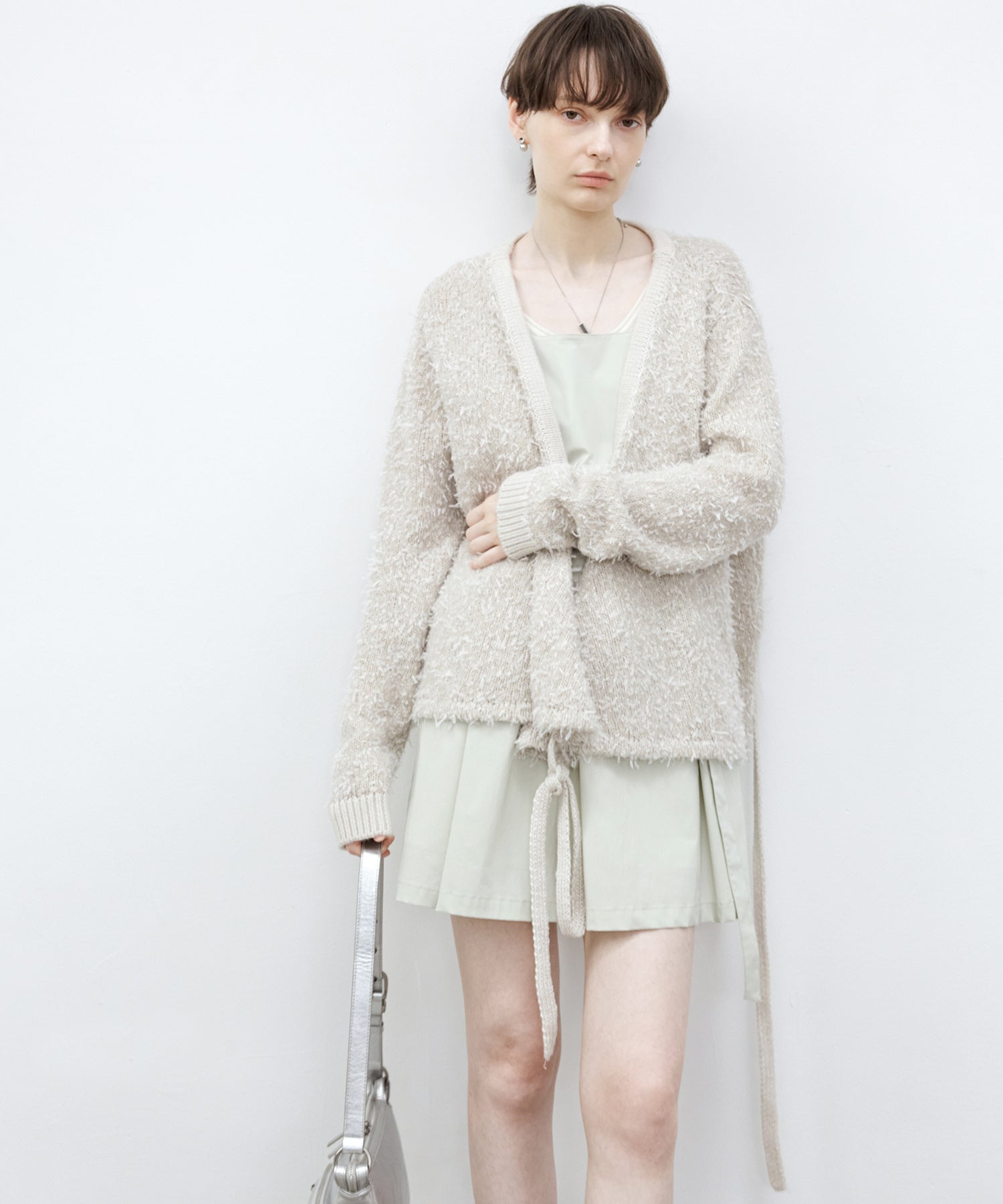 Tweed-Like V-Neck Knit Cardigan