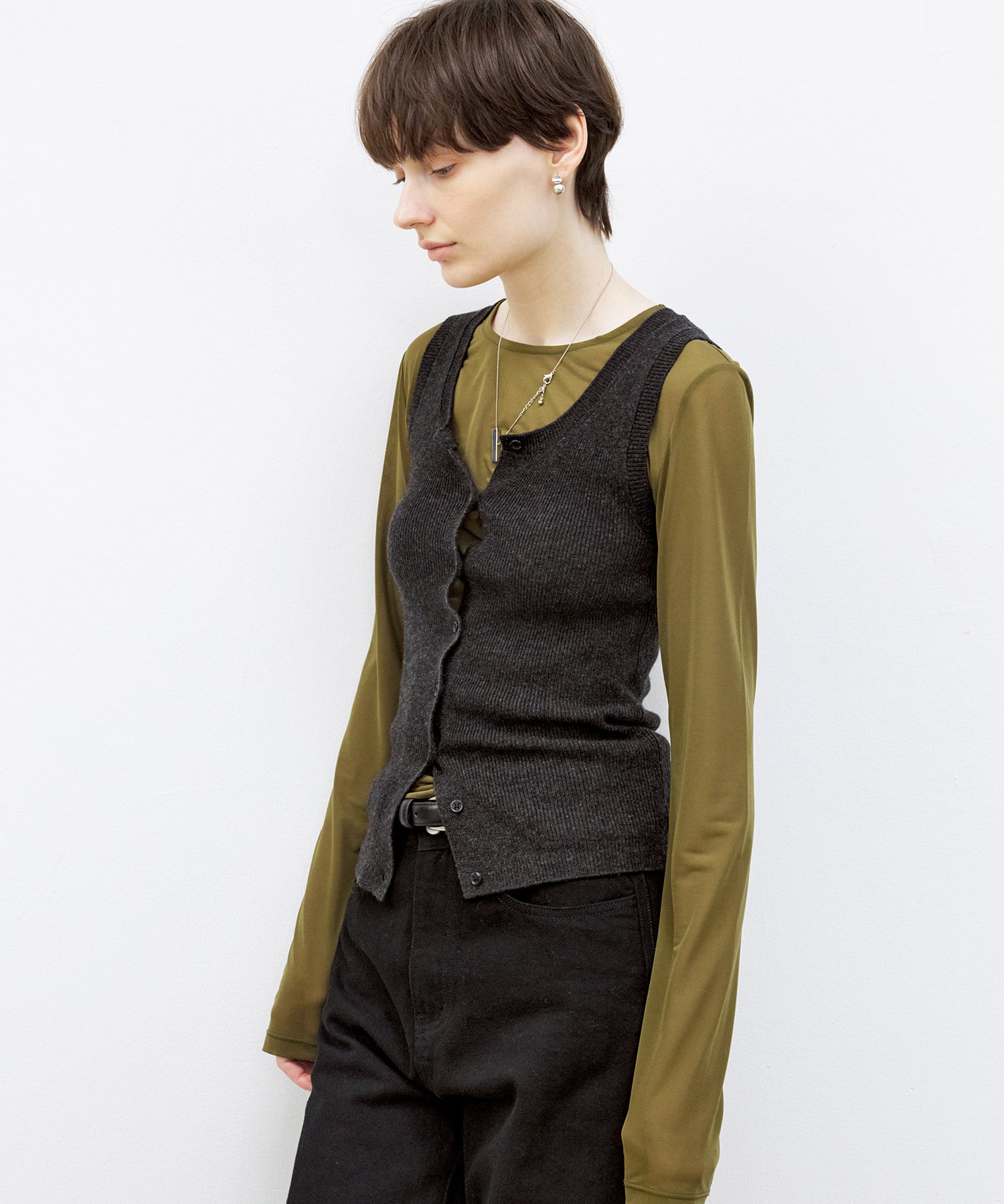 Front Button Soft Wool-Blend Knit Vest