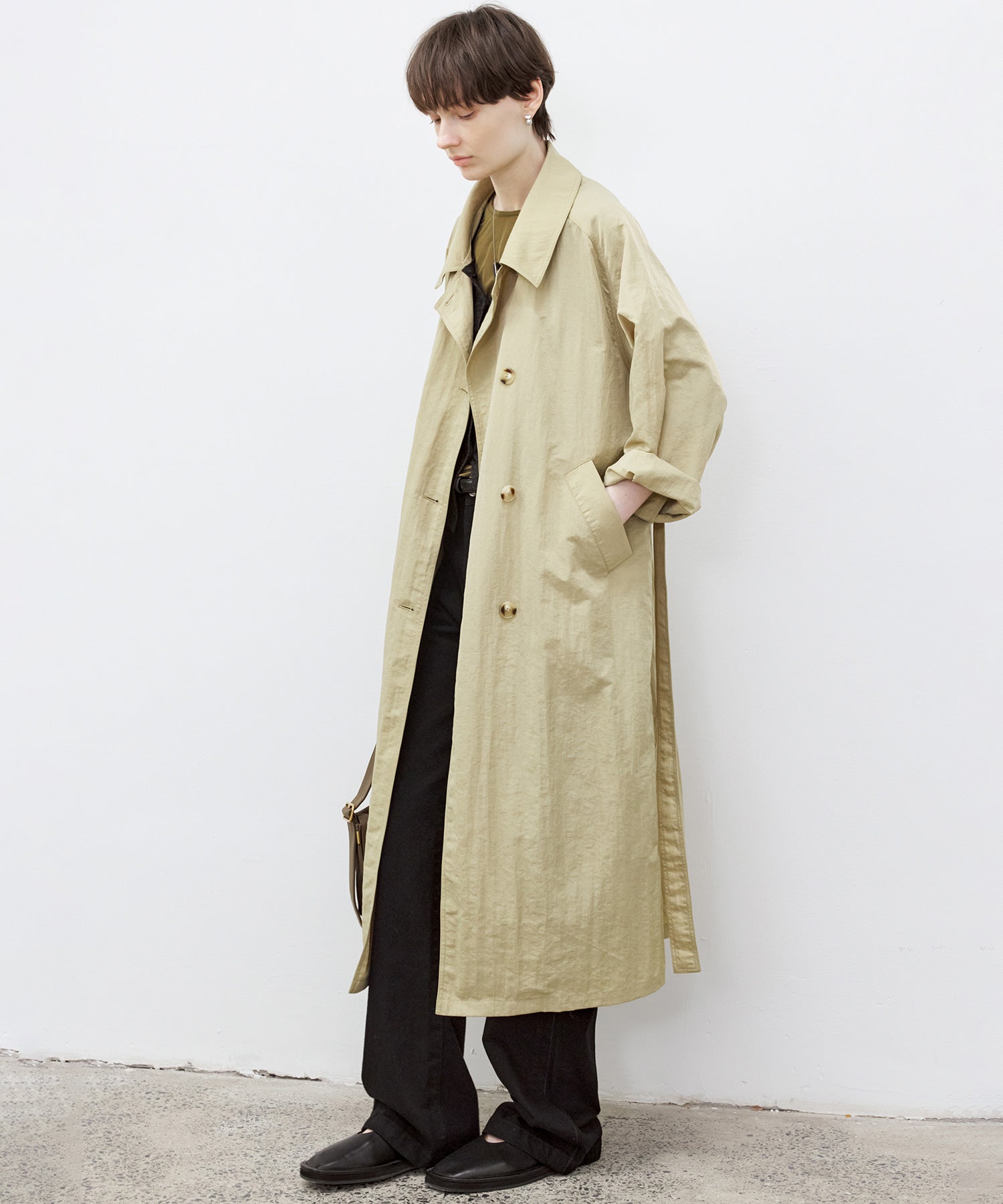 Lightweight Crinkled Fabric Longline Coat with Detachable Belt