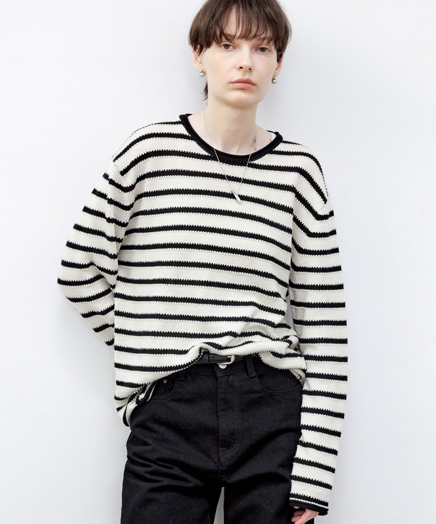 Textured Stripe Panel Knit Sweater