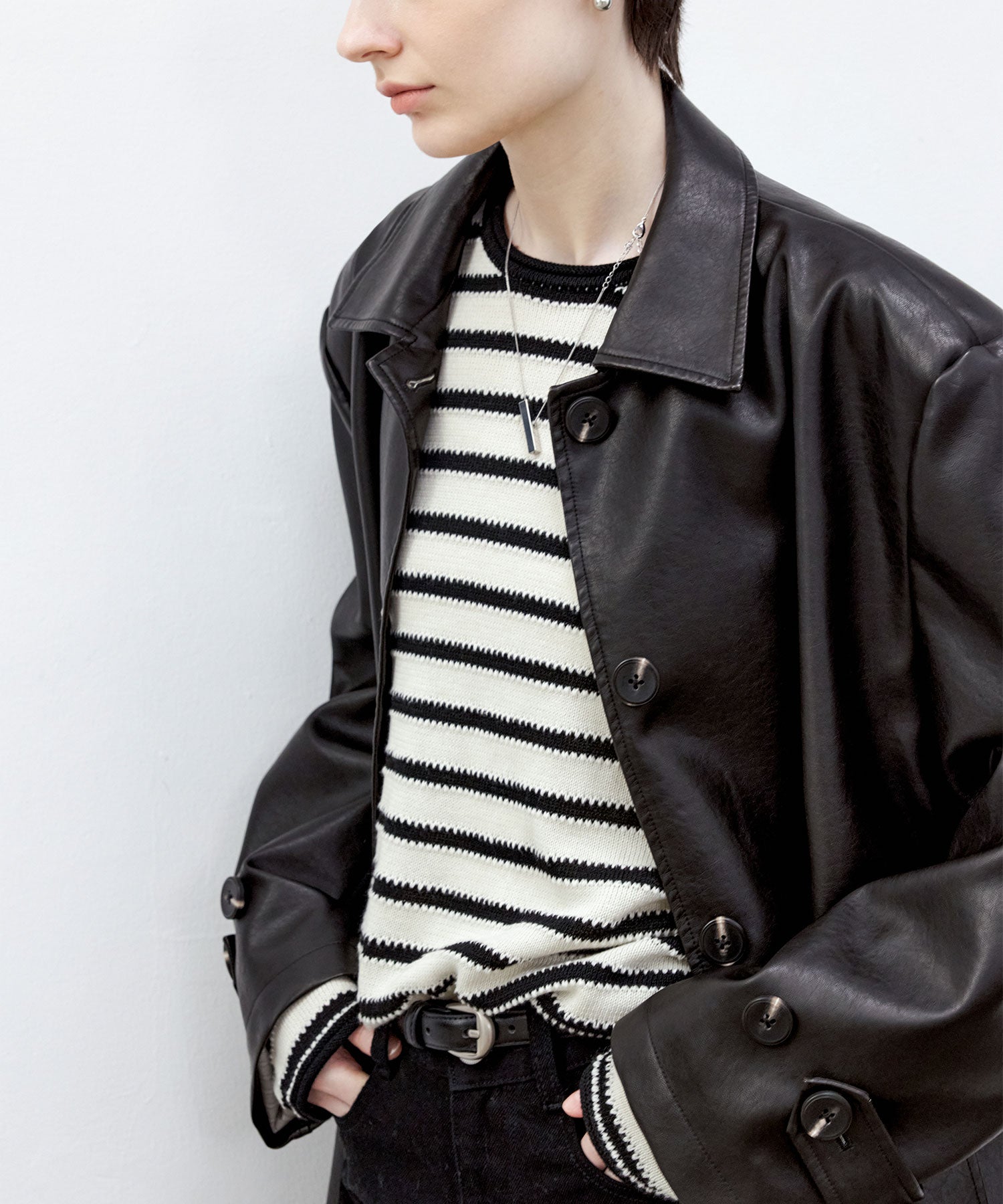 Textured Stripe Panel Knit Sweater