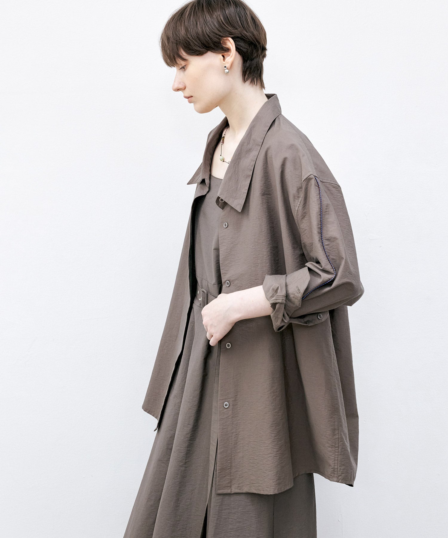 Big Collar Piping Stitch Oversized Shirt